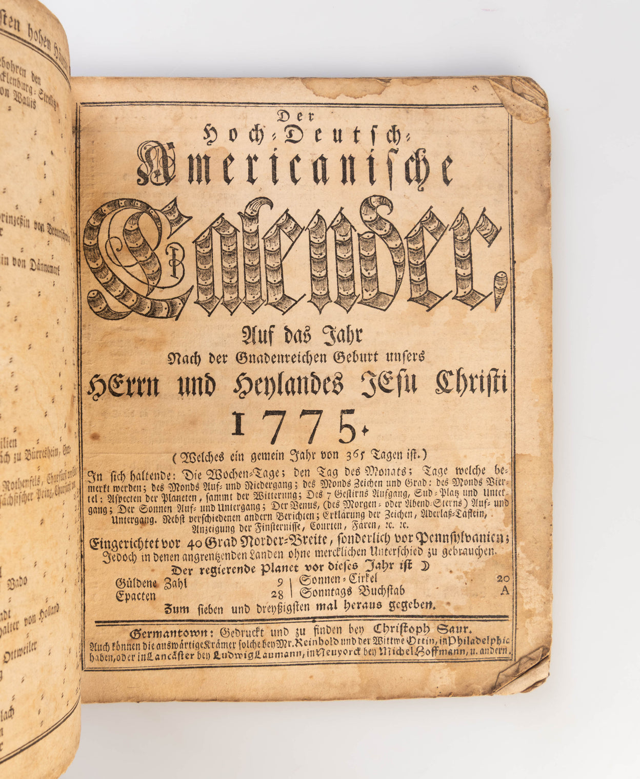 Der Hoch-Deutsch Americanische Calender ... 1775.
