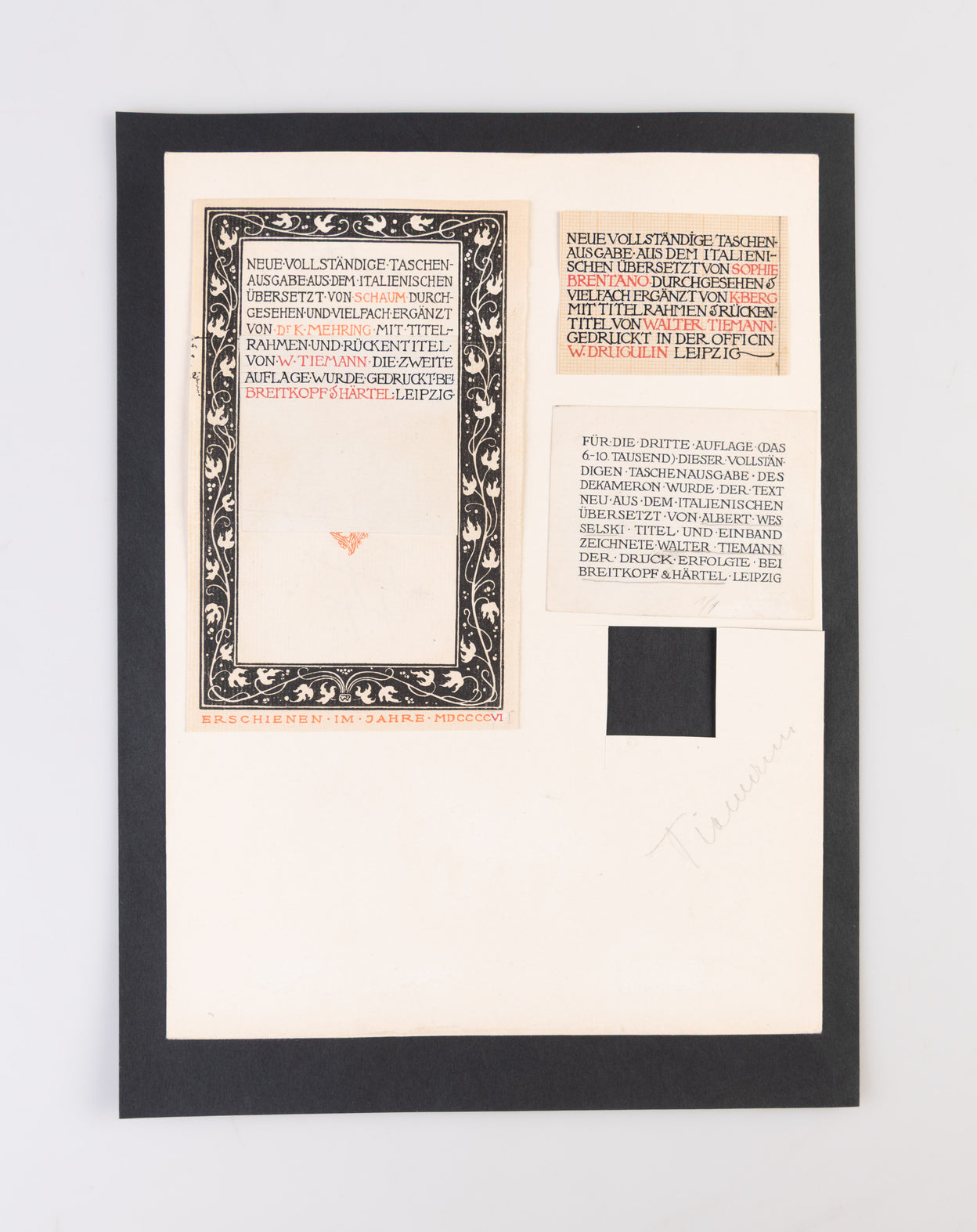 [Original Walter Tiemann lettering for Das Dekameron]