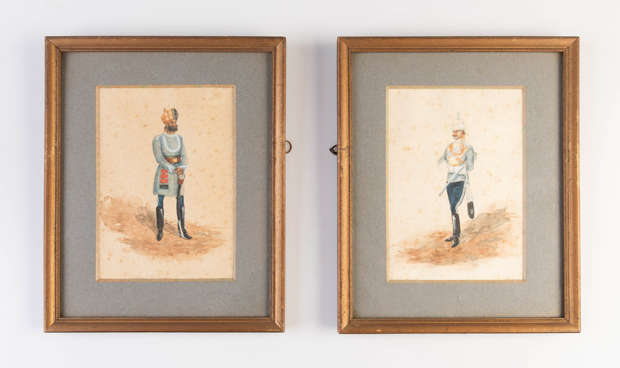 Two portraits of sowars in different dress uniforms of 3rd Madras Lancers.