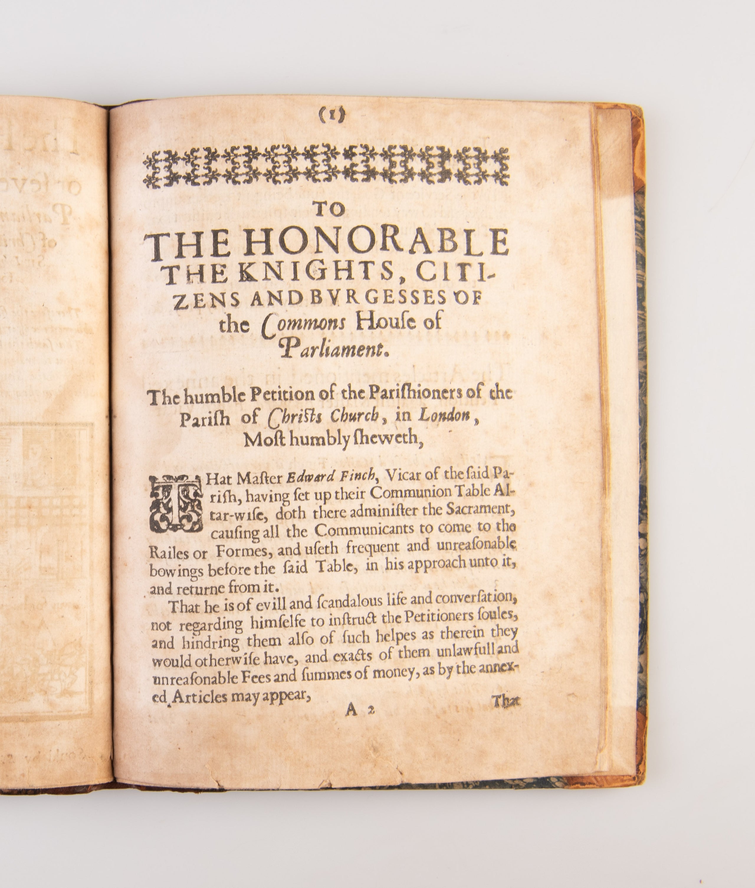 The Petition and Articles of severall Charge[s] exhibited in Parliament against Edward Finch Vicar of Christs Church in London,