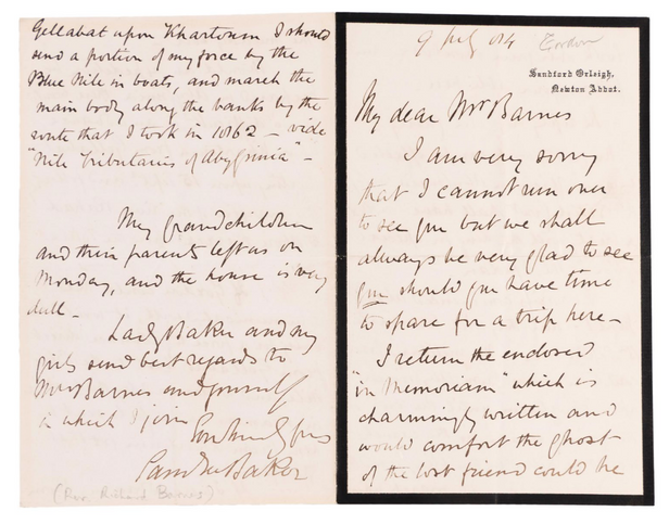 ALS to the Reverend Richard Barnes, vividly giving his thoughts on the possible relief of Khartoum.