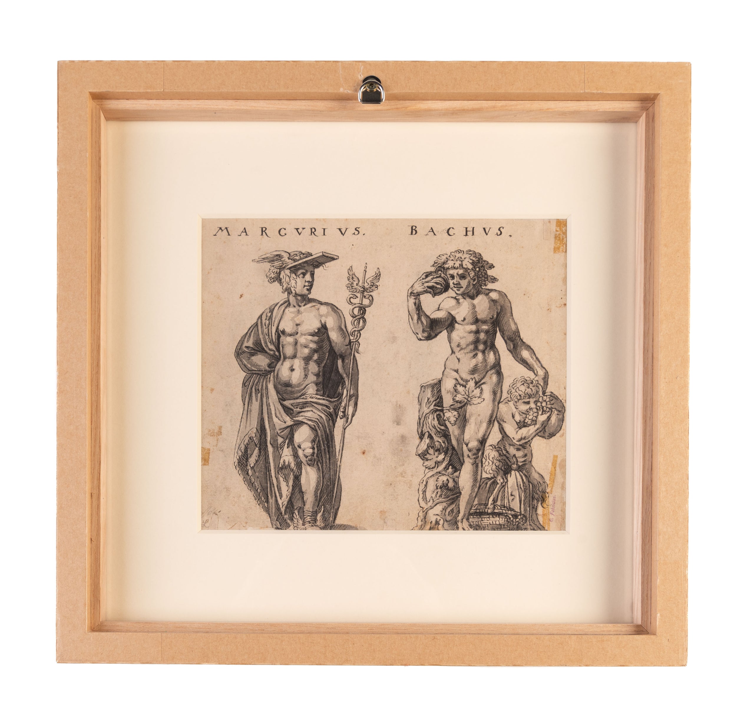 [Original pen and ink drawings] Four Olympian Gods after frescoes by Polidoro da Caravaggio.