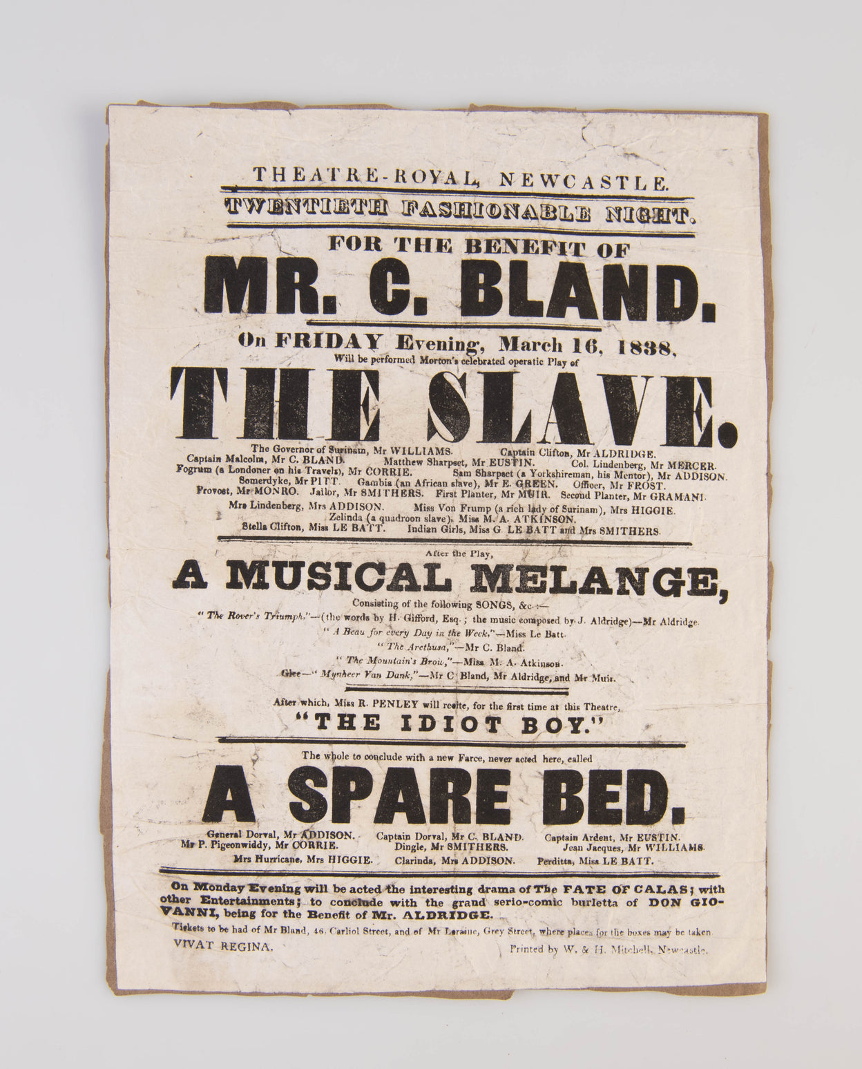 Theatre Royal, Newcastle....On Friday evening, March 16, 1838, will be performed...The Slave.