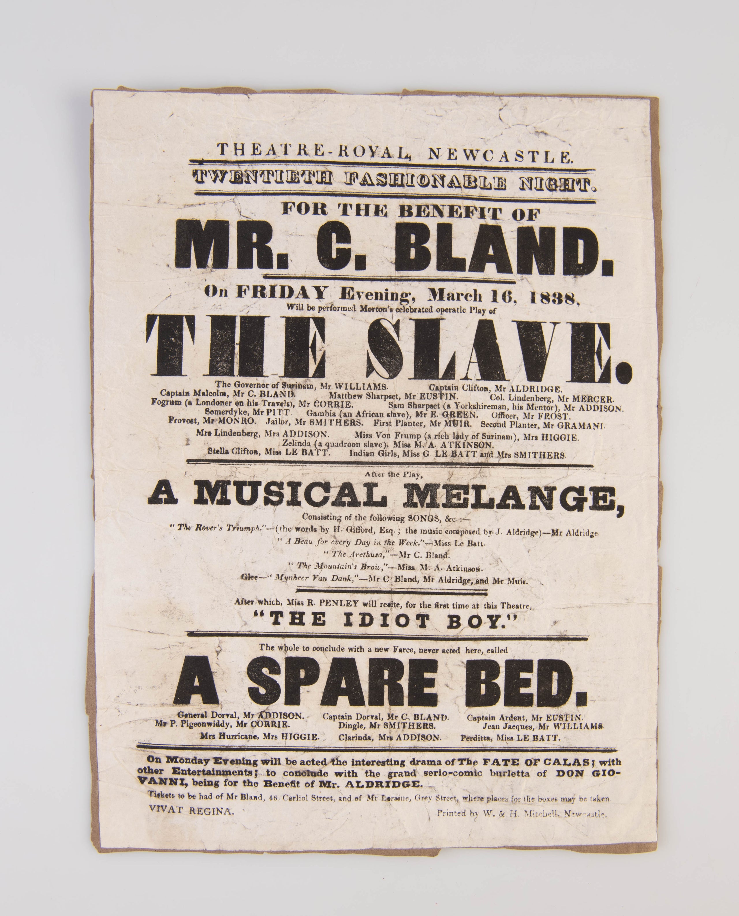 Theatre Royal, Newcastle....On Friday evening, March 16, 1838, will be performed...The Slave.