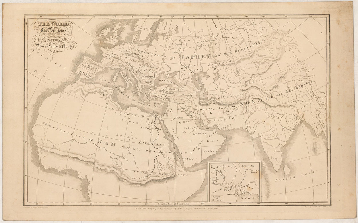 The world as known to the Ancients, shewing the dispersion and settling of Nations by the descendants of Noah