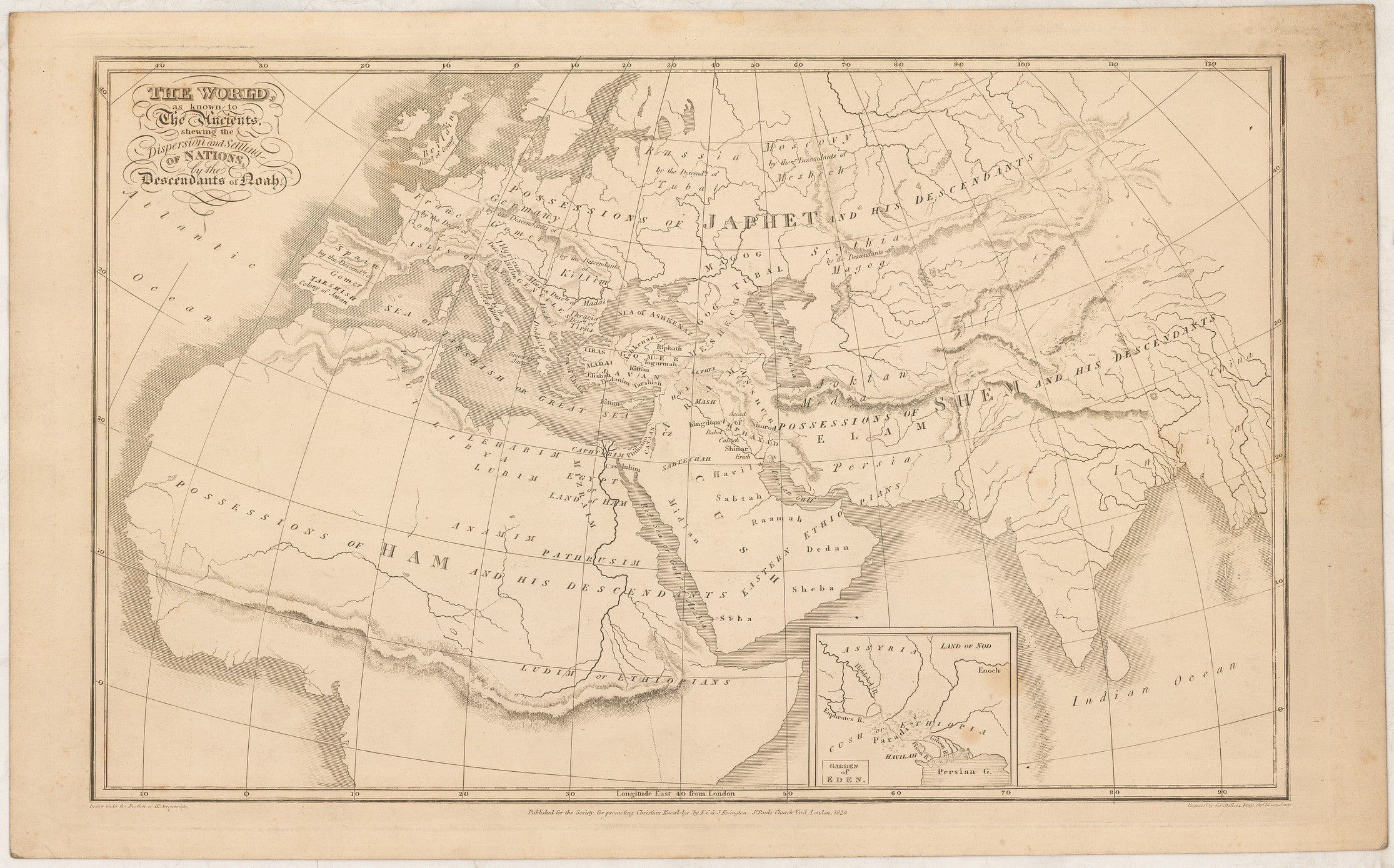 The world as known to the Ancients, shewing the dispersion and settling of Nations by the descendants of Noah