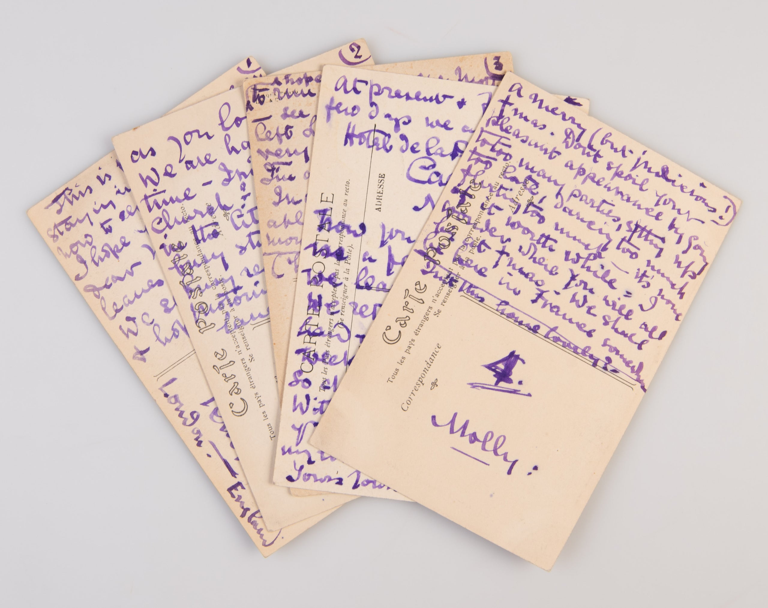 Five Autograph Postcards, comprising one letter, signed once (