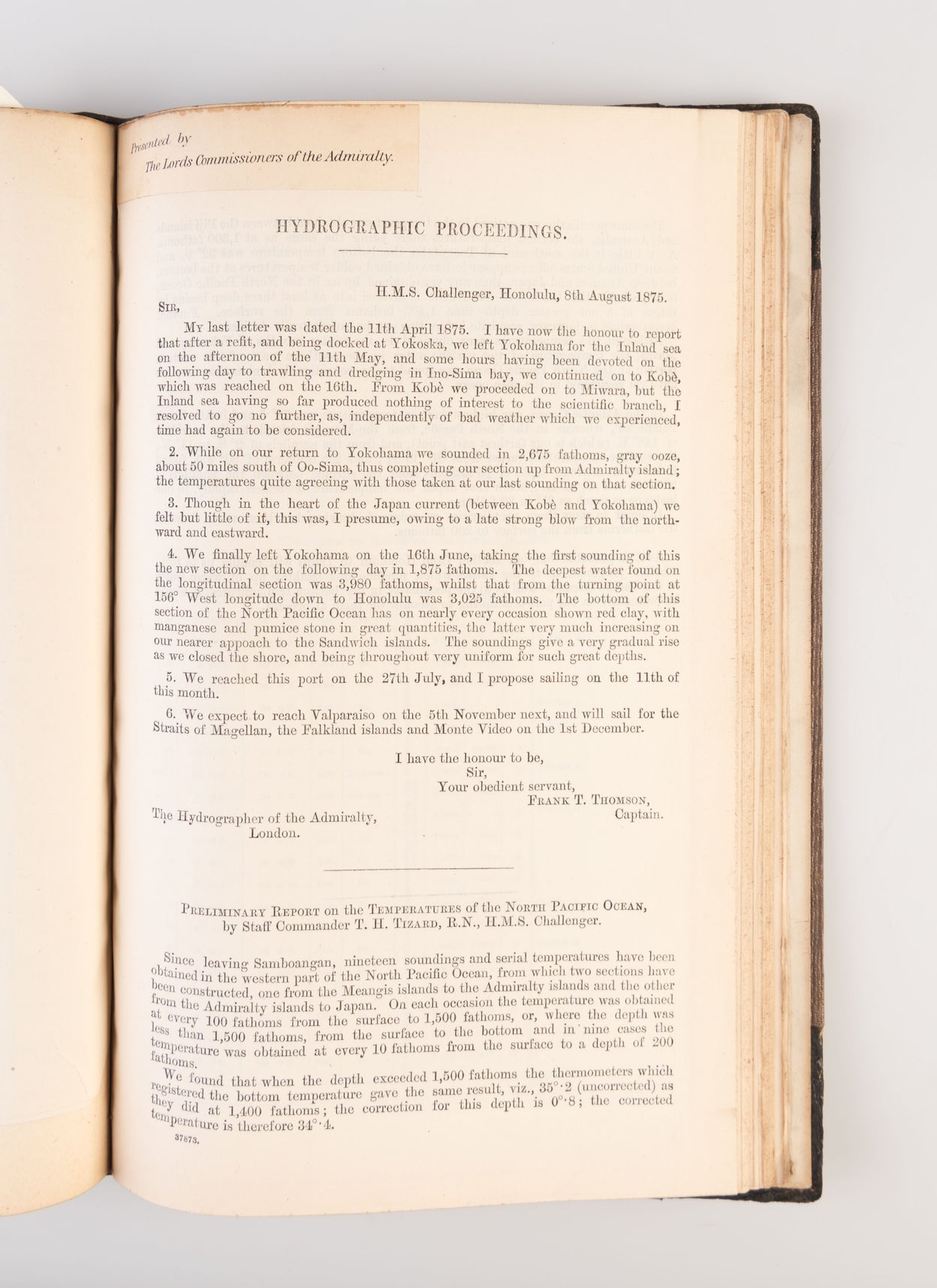 Extracts from the Reports of Capt. Nares. HMS Challenger.