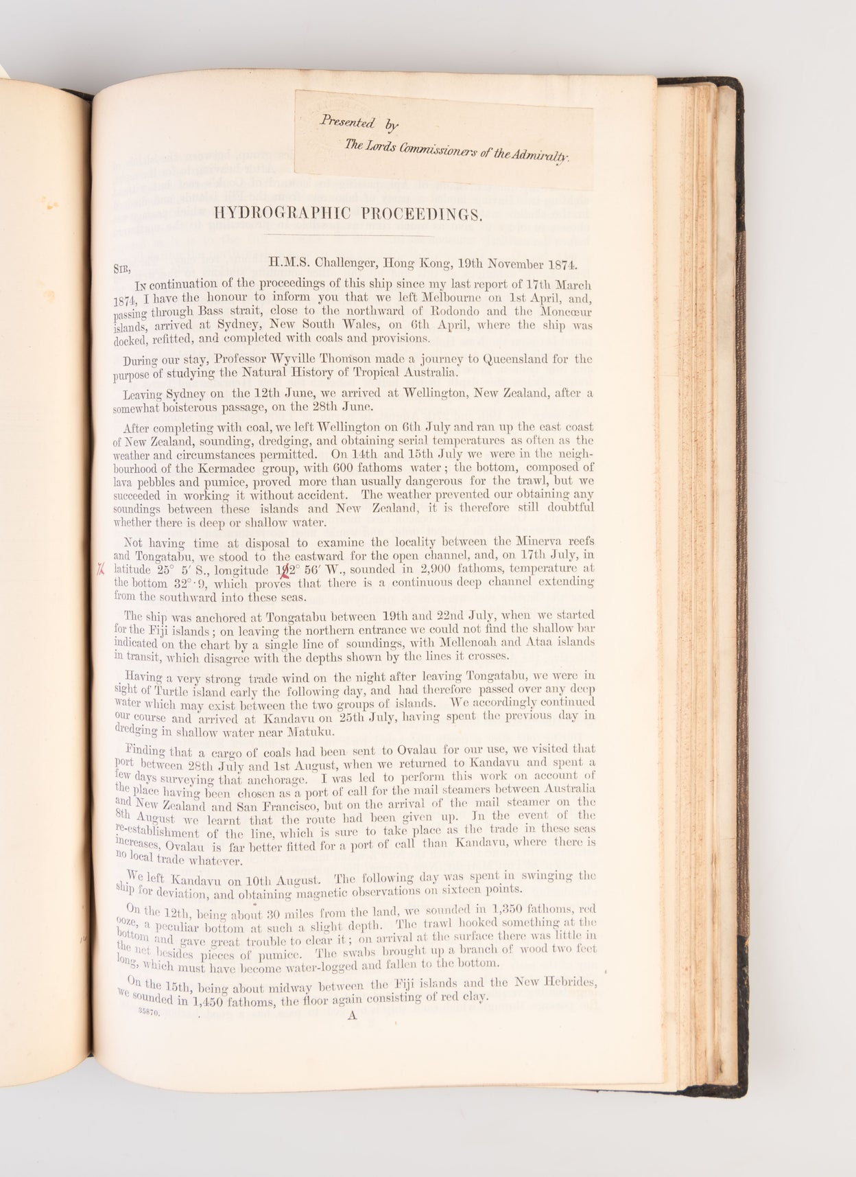 Extracts from the Reports of Capt. Nares. HMS Challenger.