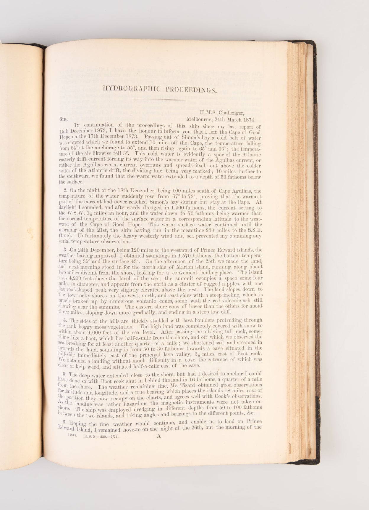 Extracts from the Reports of Capt. Nares. HMS Challenger.