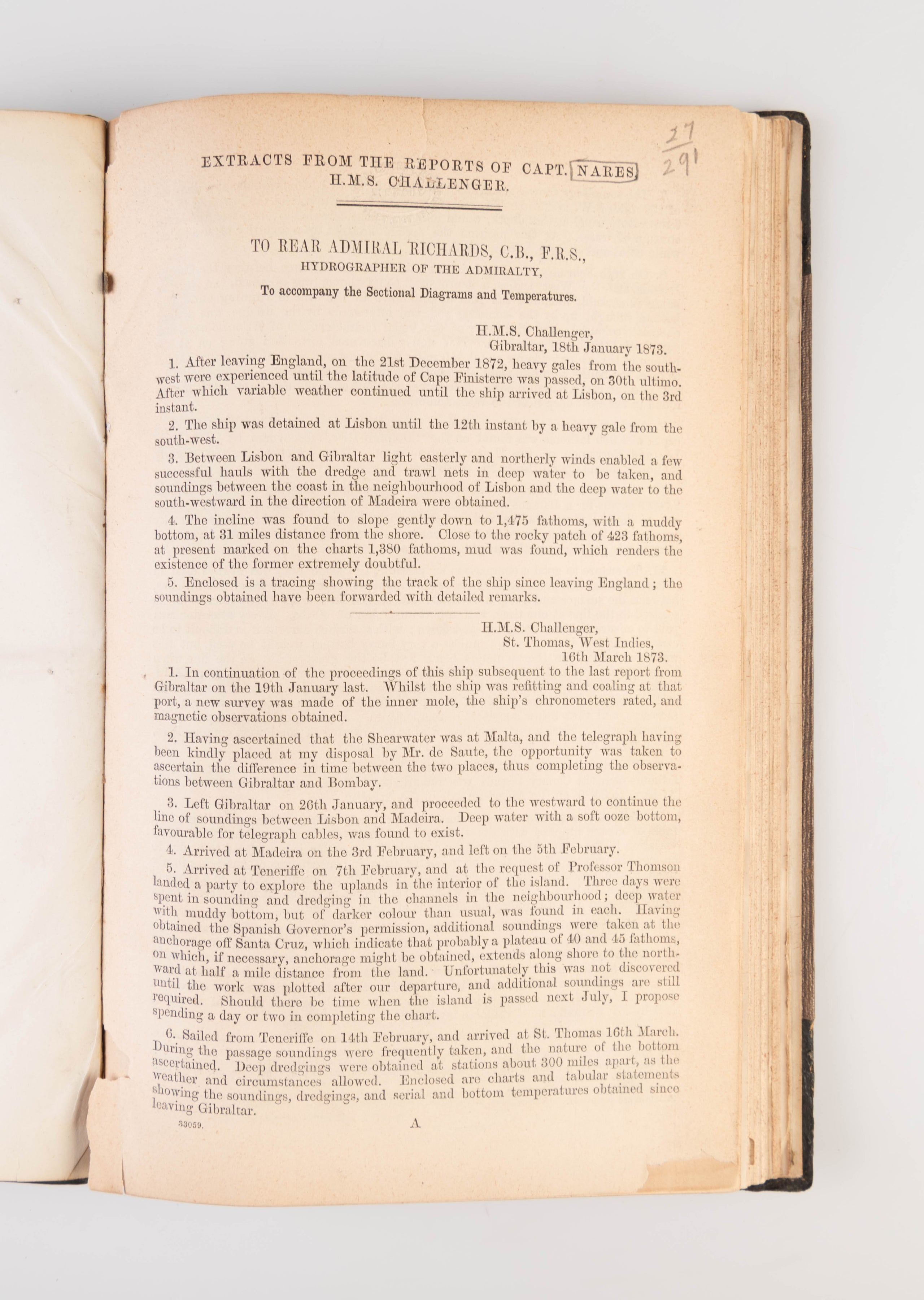 Extracts from the Reports of Capt. Nares. HMS Challenger.