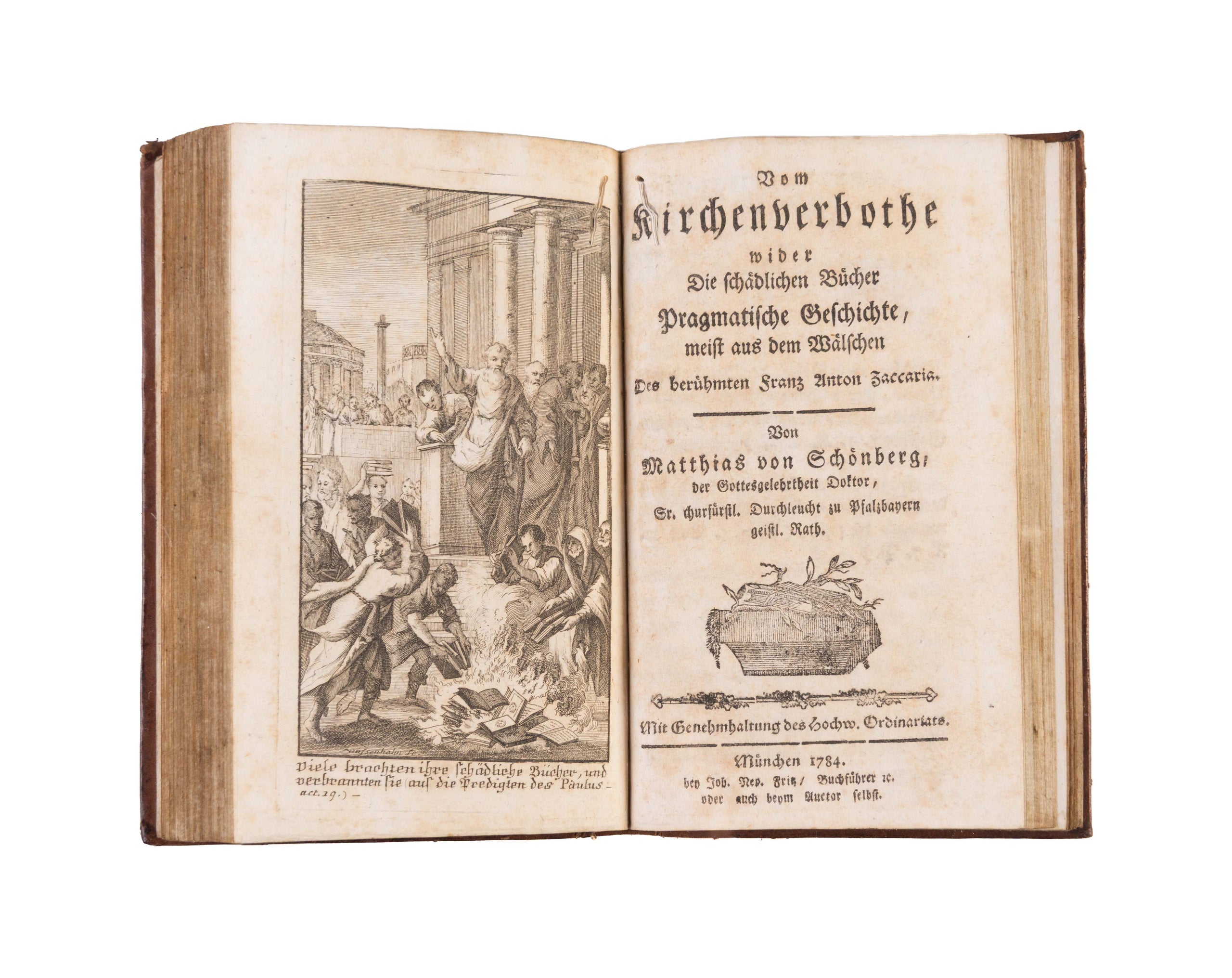 Vom widrigen und glücklichen Schicksale des Menschen auf Erde. Munich: Johann Nepomuck Fritz, 1782. (with:) Vom Kirchenverbothe wider Die schädlichen Bücher.