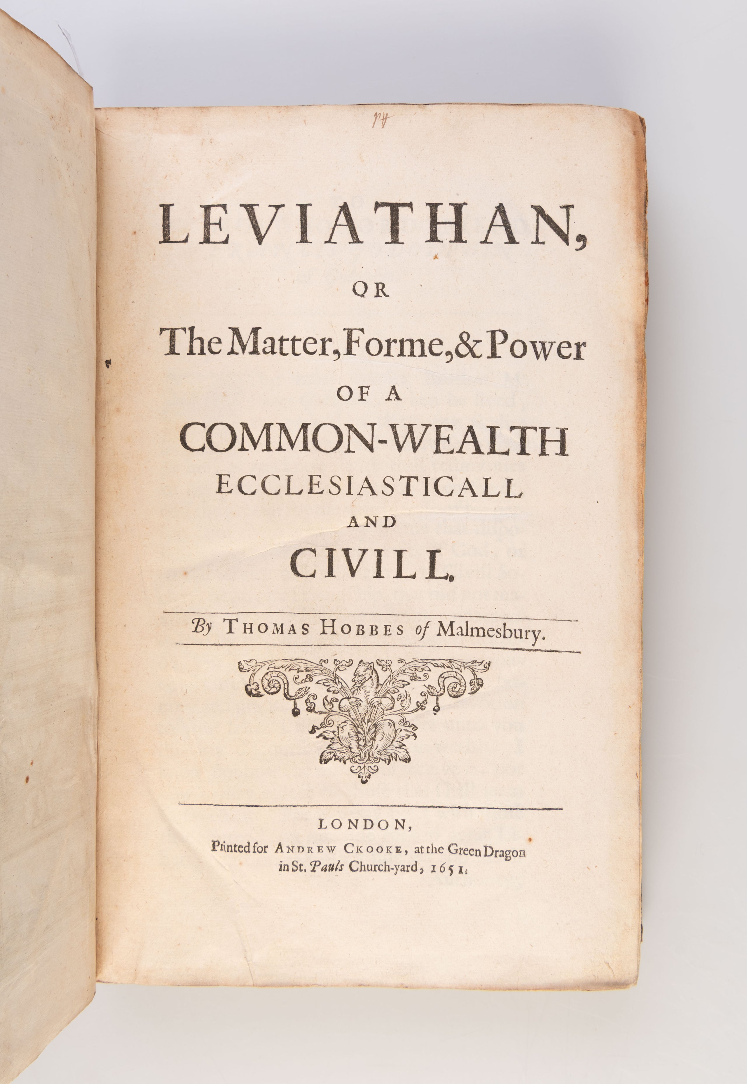 Leviathan, or The Matter, Forme, & Power of a Common-Wealth Ecclesiasticall and Civill.