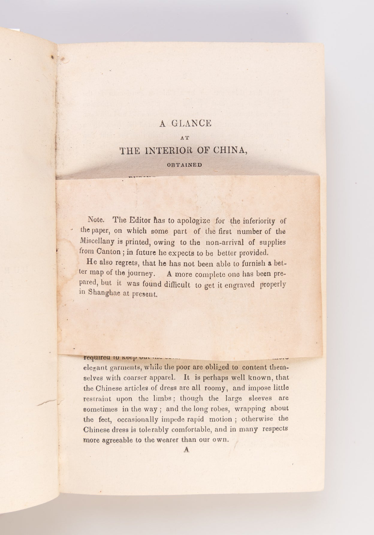 A glance at the Interior of China obtained during a journey through the Silk and Green Tea districts. The Chinese Miscellany No. 1.