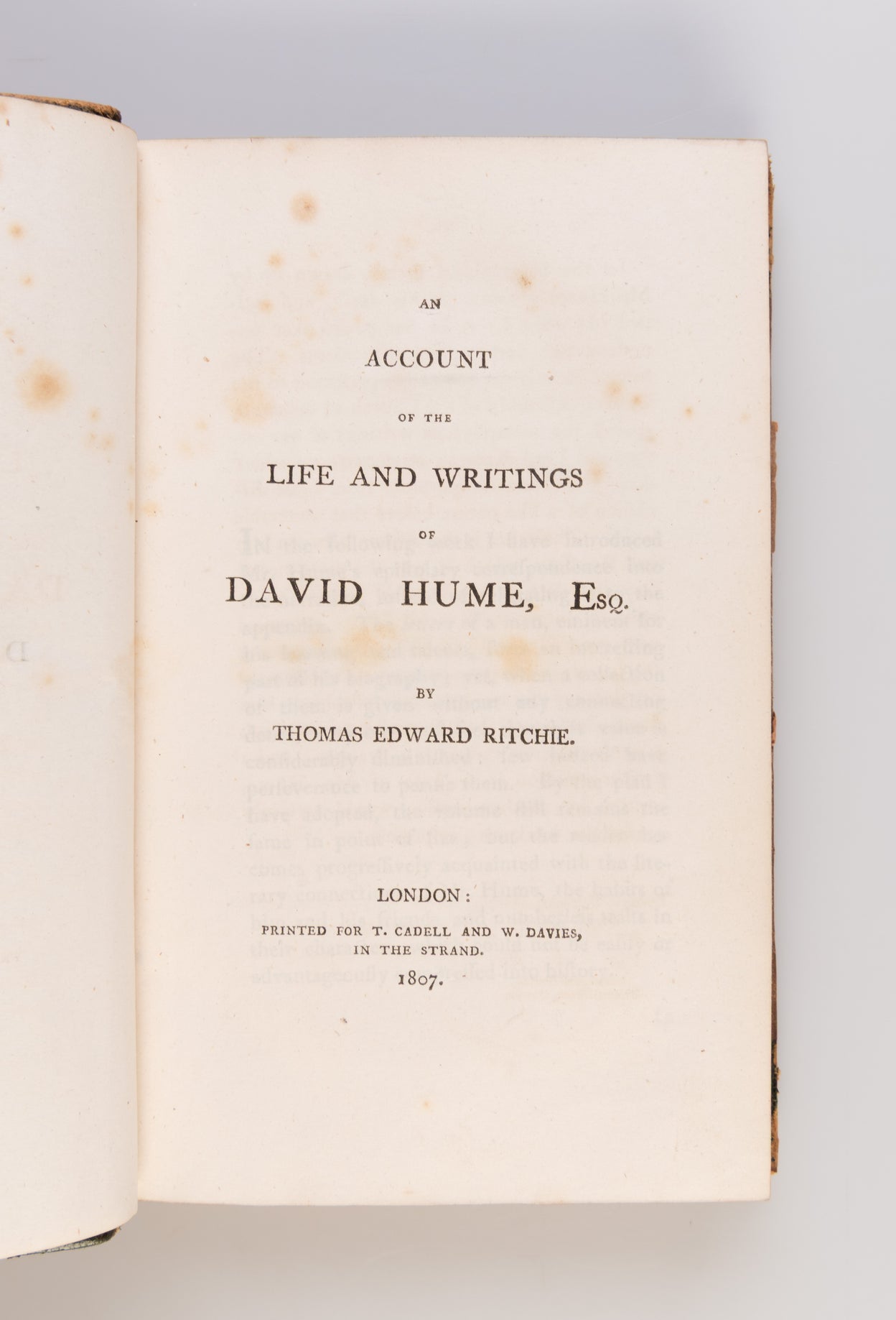 An Account of the Life and Writings of David Hume, Esq.