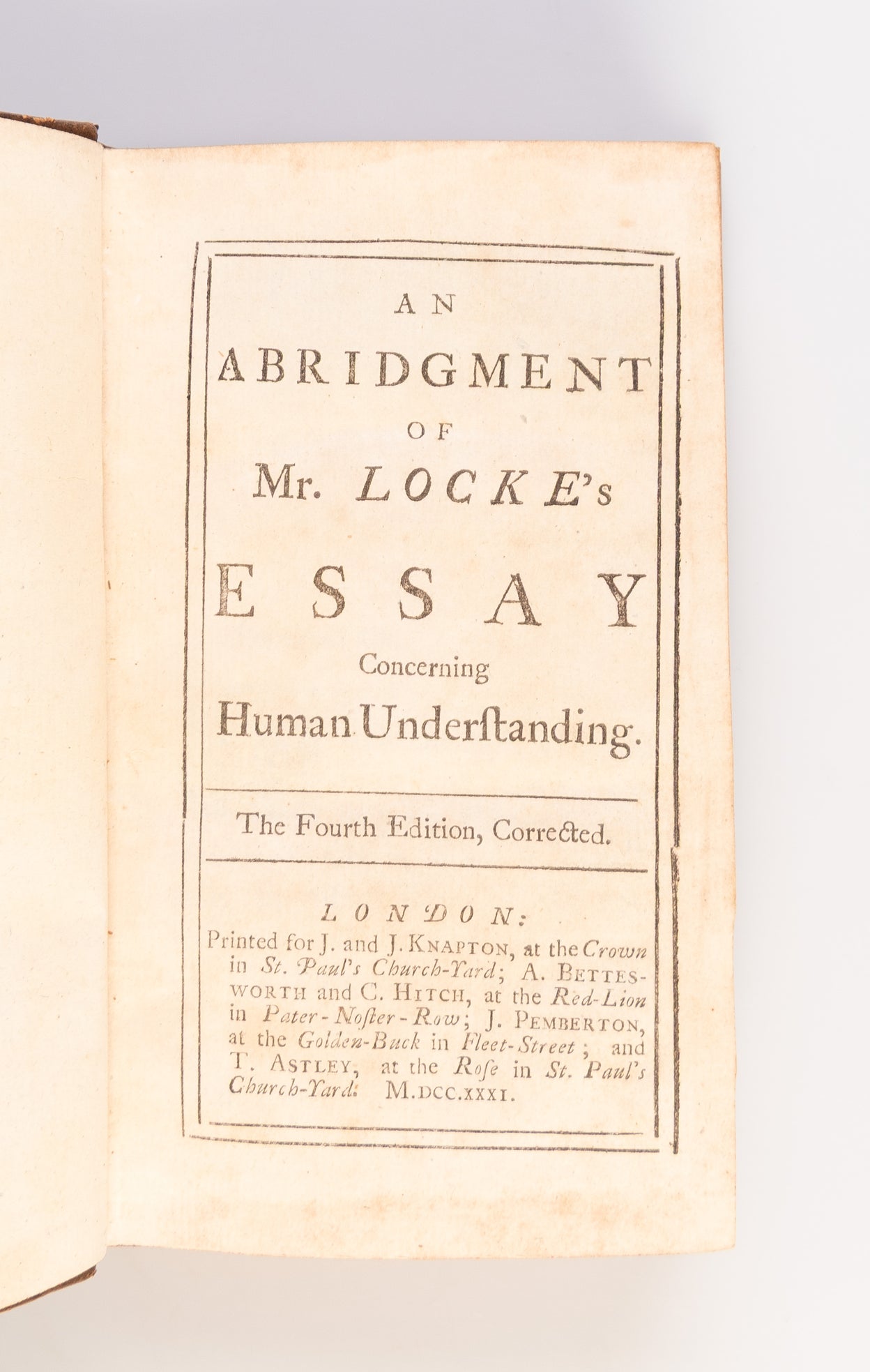 An Abridgement of Mr. Locke's Essay concerning Human Understanding.