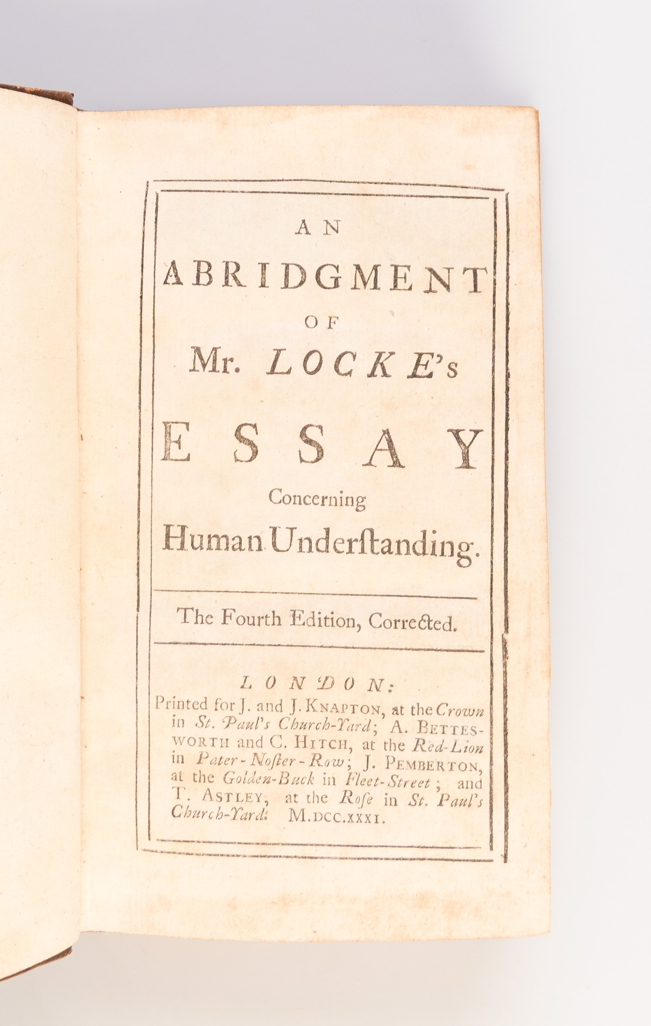 An Abridgement of Mr. Locke's Essay concerning Human Understanding.