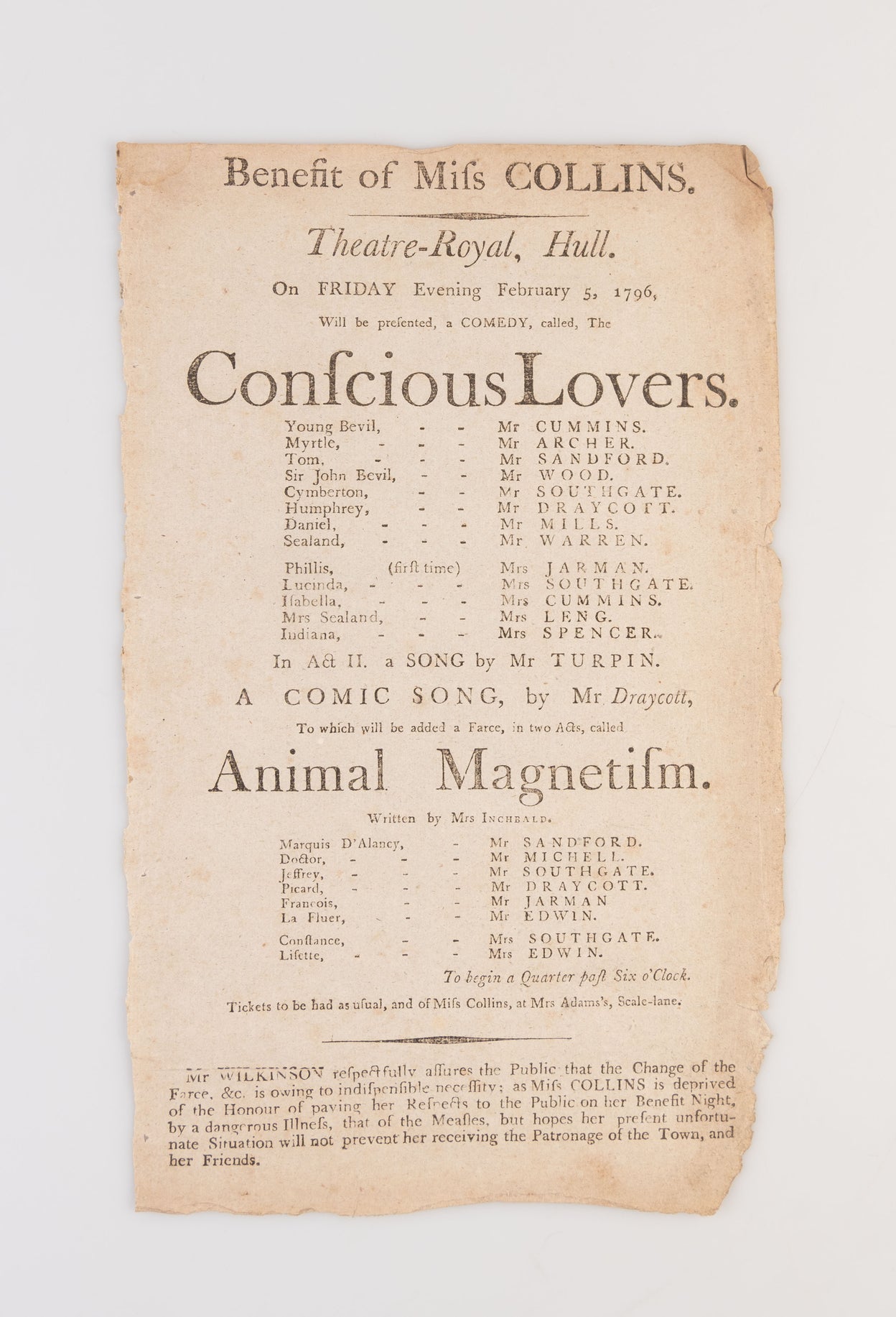 A collection of 18 18th-century theatrical playbills for various performances at the Theatre Royal, Hull.