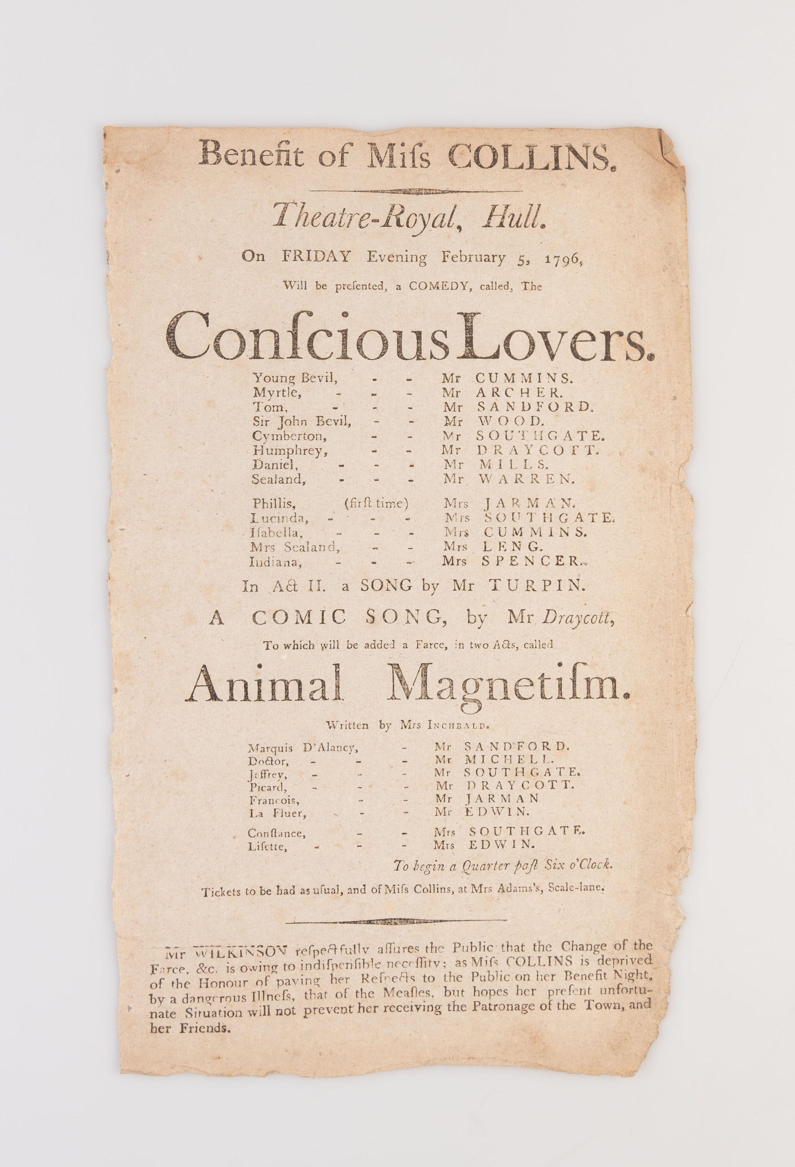A collection of 18 18th-century theatrical playbills for various performances at the Theatre Royal, Hull.