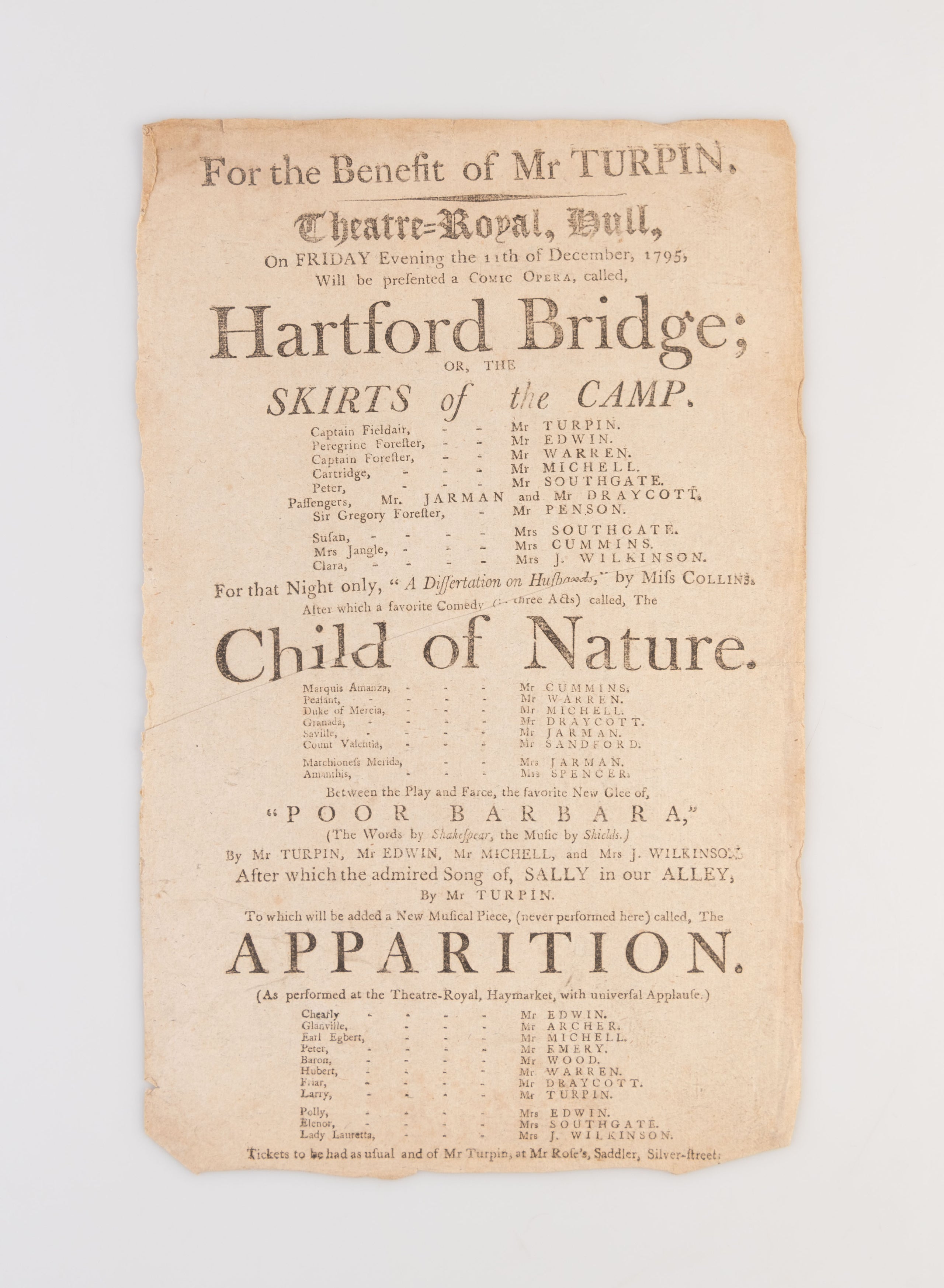 A collection of 18 18th-century theatrical playbills for various performances at the Theatre Royal, Hull.