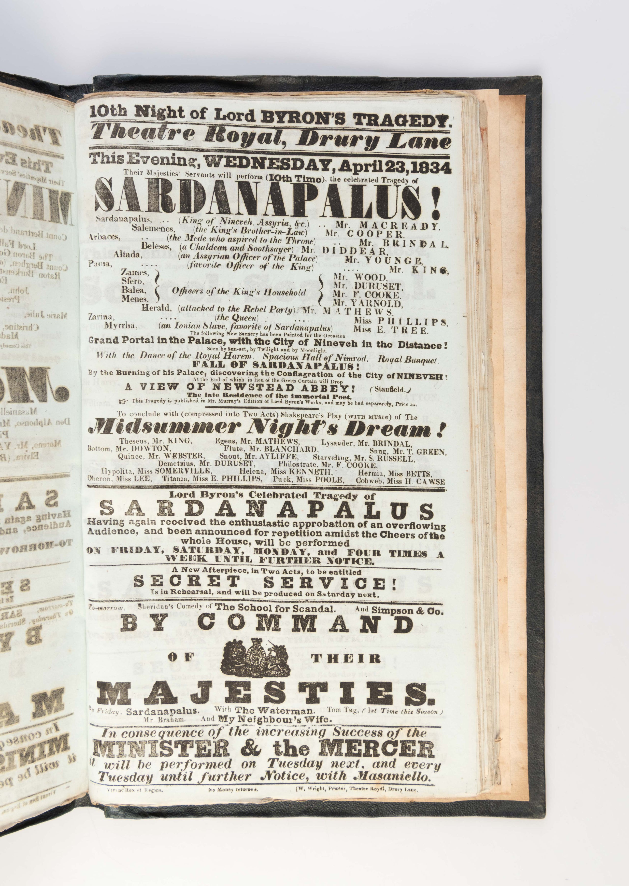 Album of 189 playbills for the Theatre Royal, Drury Lane, 1833-34.
