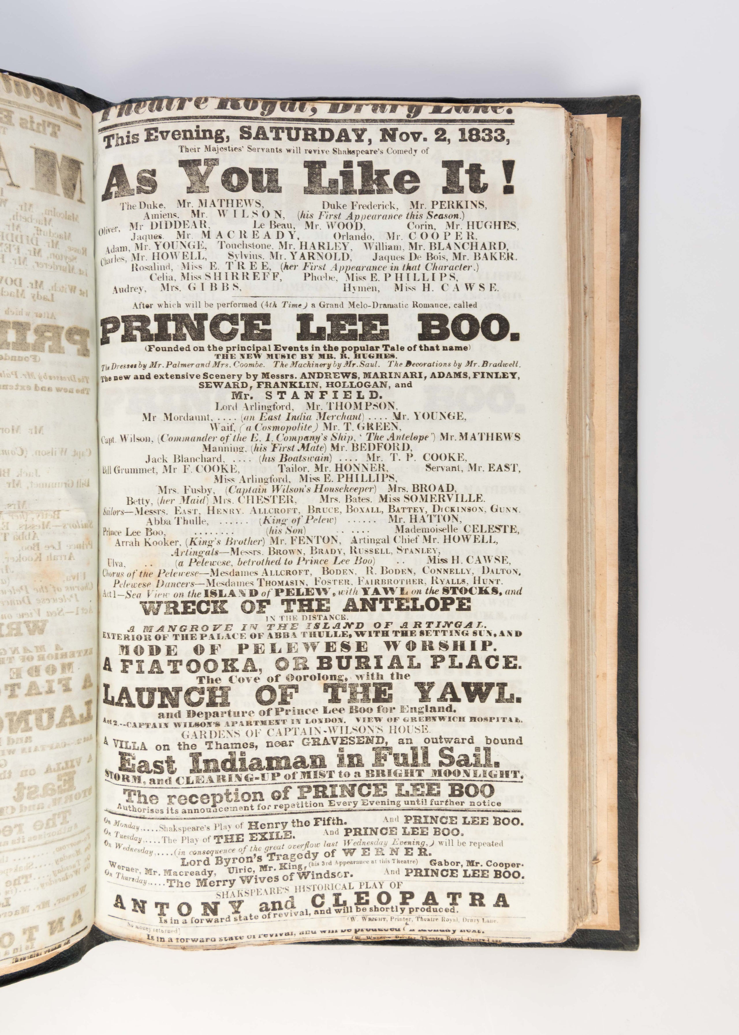Album of 189 playbills for the Theatre Royal, Drury Lane, 1833-34.