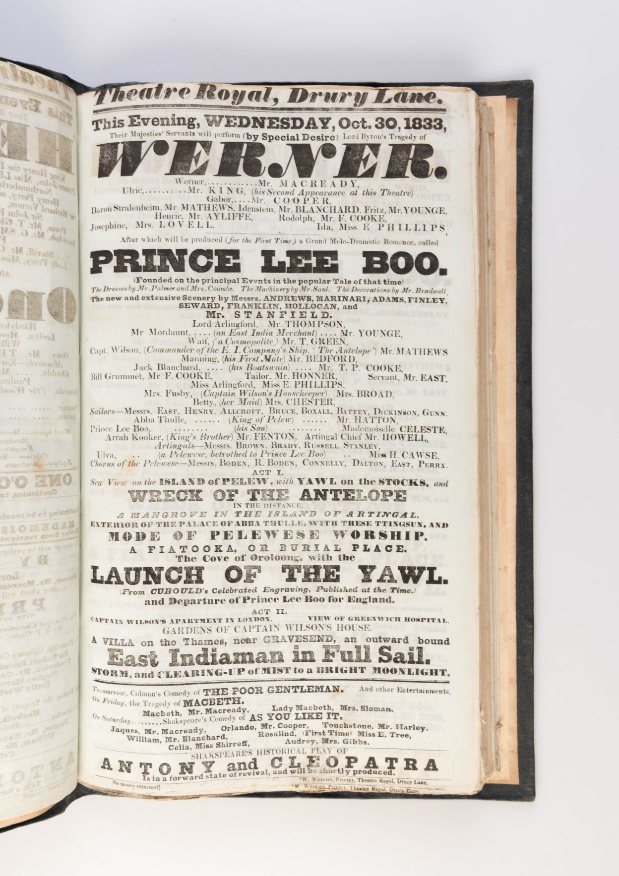 Album of 189 playbills for the Theatre Royal, Drury Lane, 1833-34.