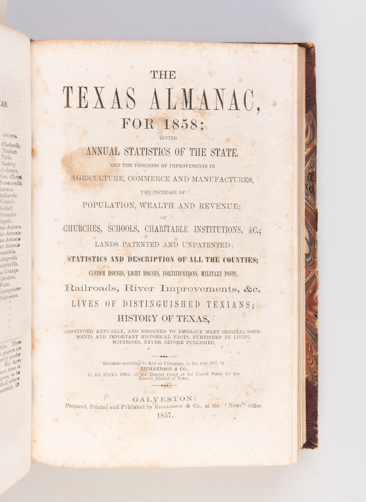 [The Texas Almanac for 1857, 1858, and 1859.]