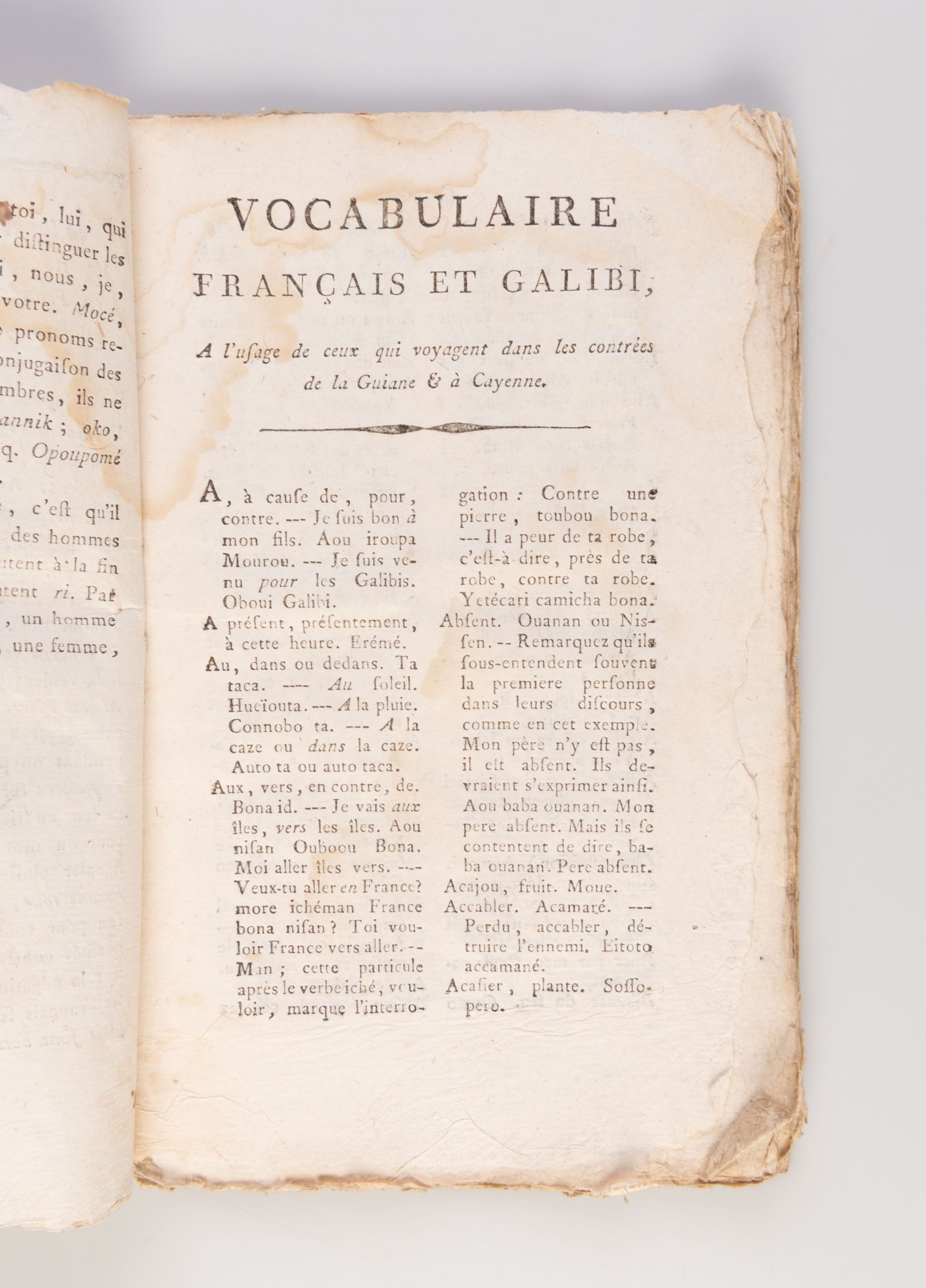 De la langue des Indiens qui habitent la Guiane & les environs de Cayenne. Traduction en Français de plusieurs de leurs mots qu'il est le plus nécessaire d'entendre.