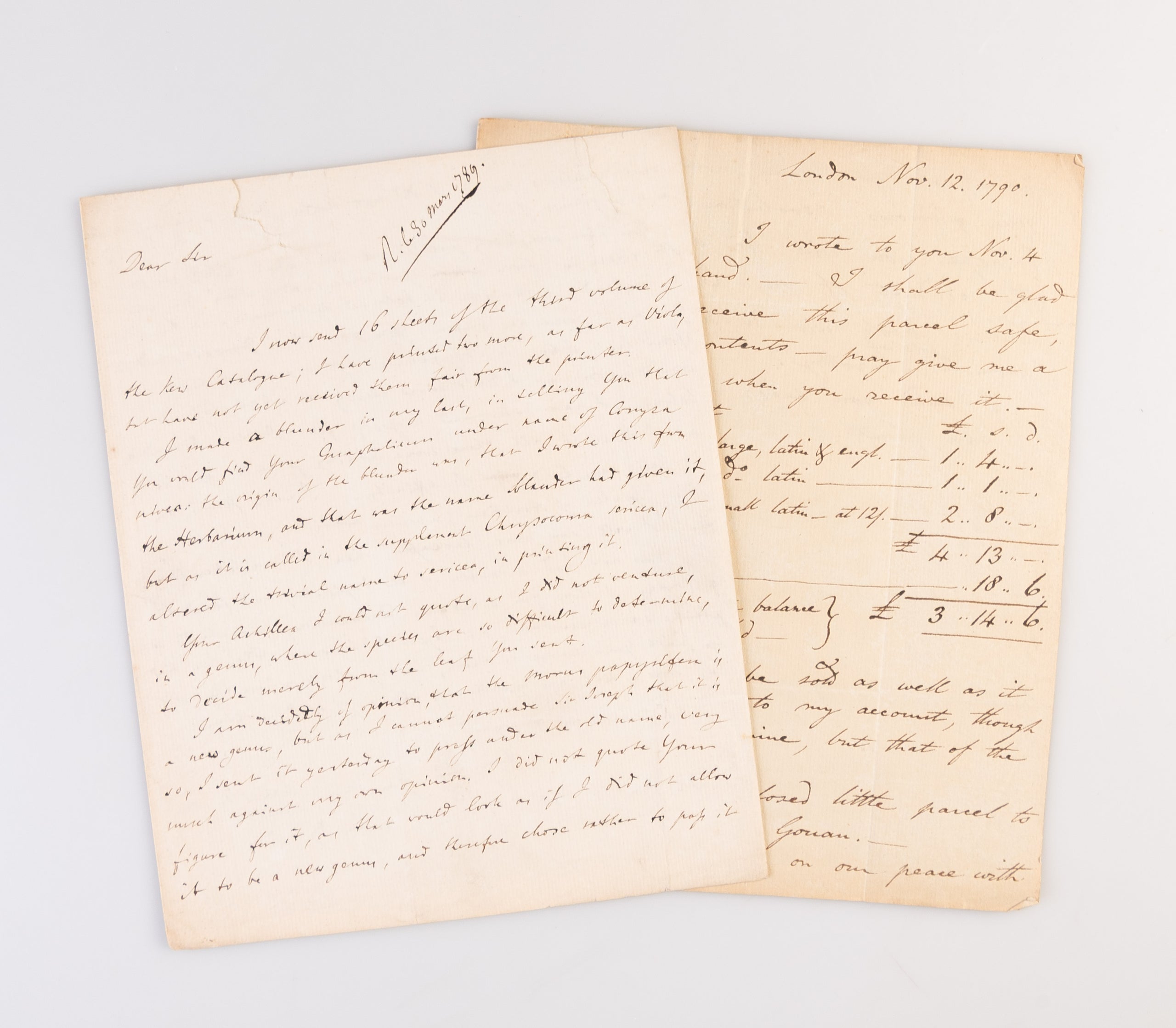 Two ALS to Charles Louis L'Héritier de Brutelle.