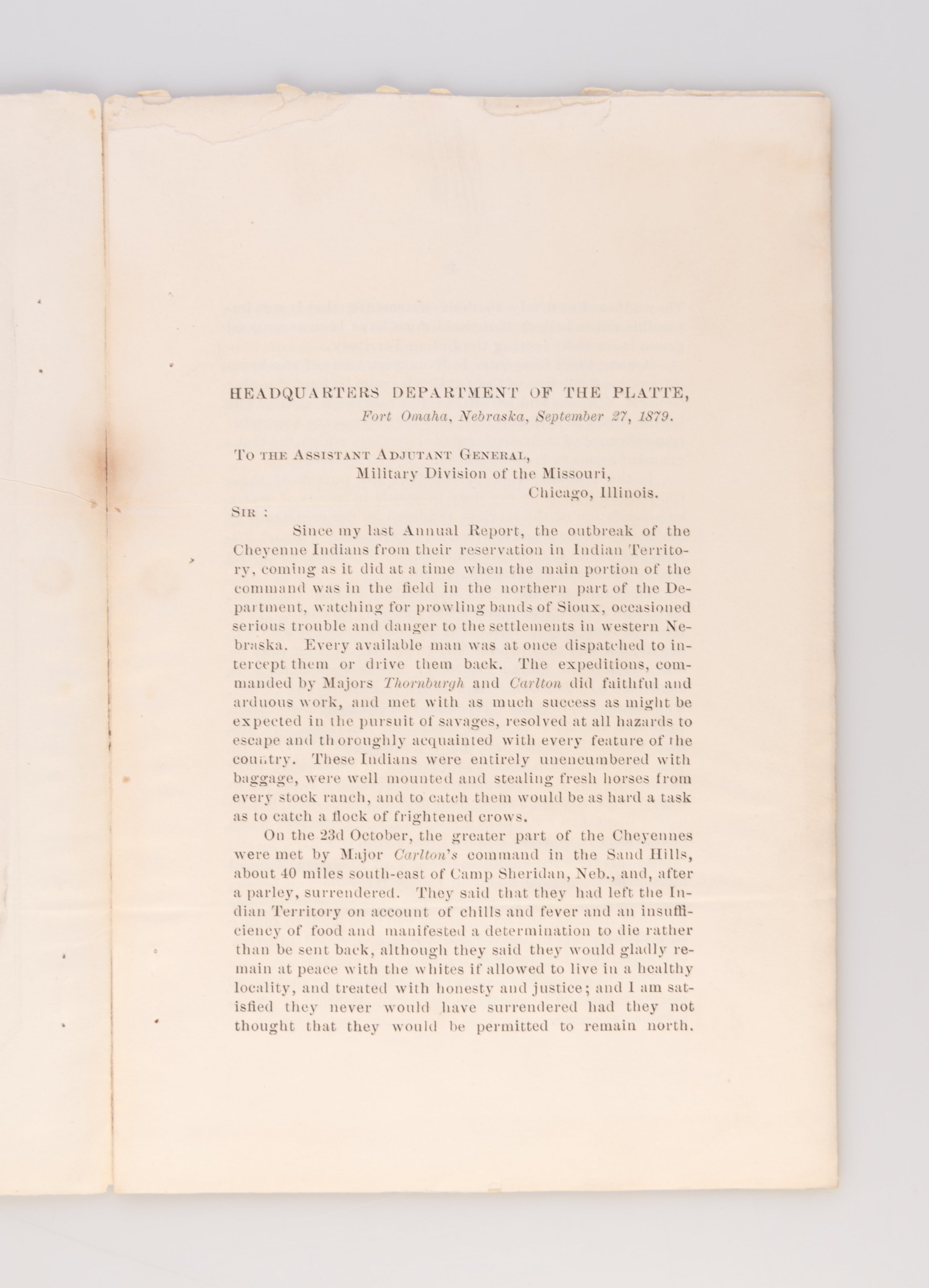 Annual Report of Brigadier General George Crook. Military Operations Department of the Platte [wrapper title].