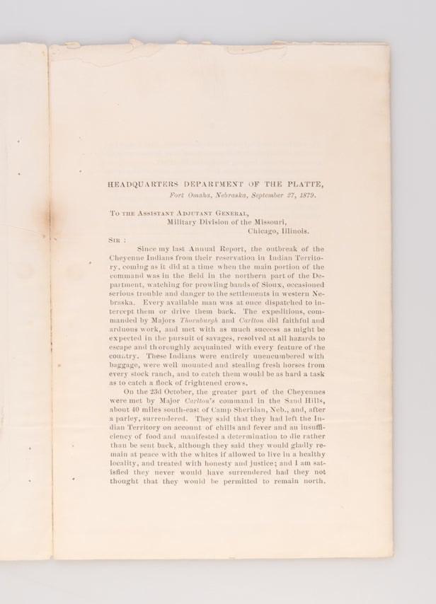 Annual Report of Brigadier General George Crook. Military Operations Department of the Platte [wrapper title].