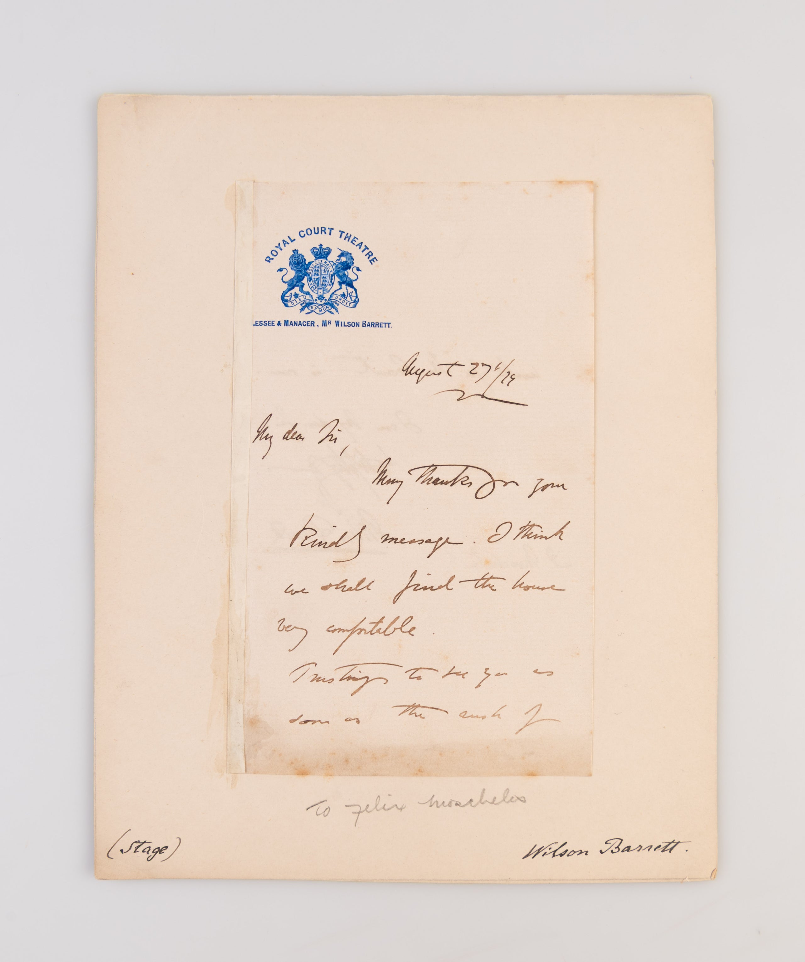 Autograph Letter Signed on Royal Court Theatre headed paper,