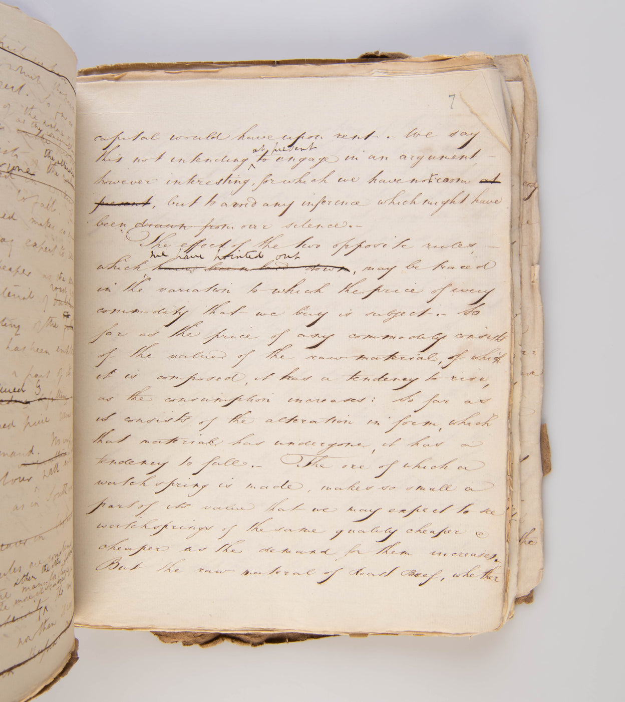 Original scribal manuscript draft, with numerous manuscript corrections, of Senior's 'Report - On the State of Agriculture'. Published anonymously in the Quarterly Review (July 1821), pp. 467-504.