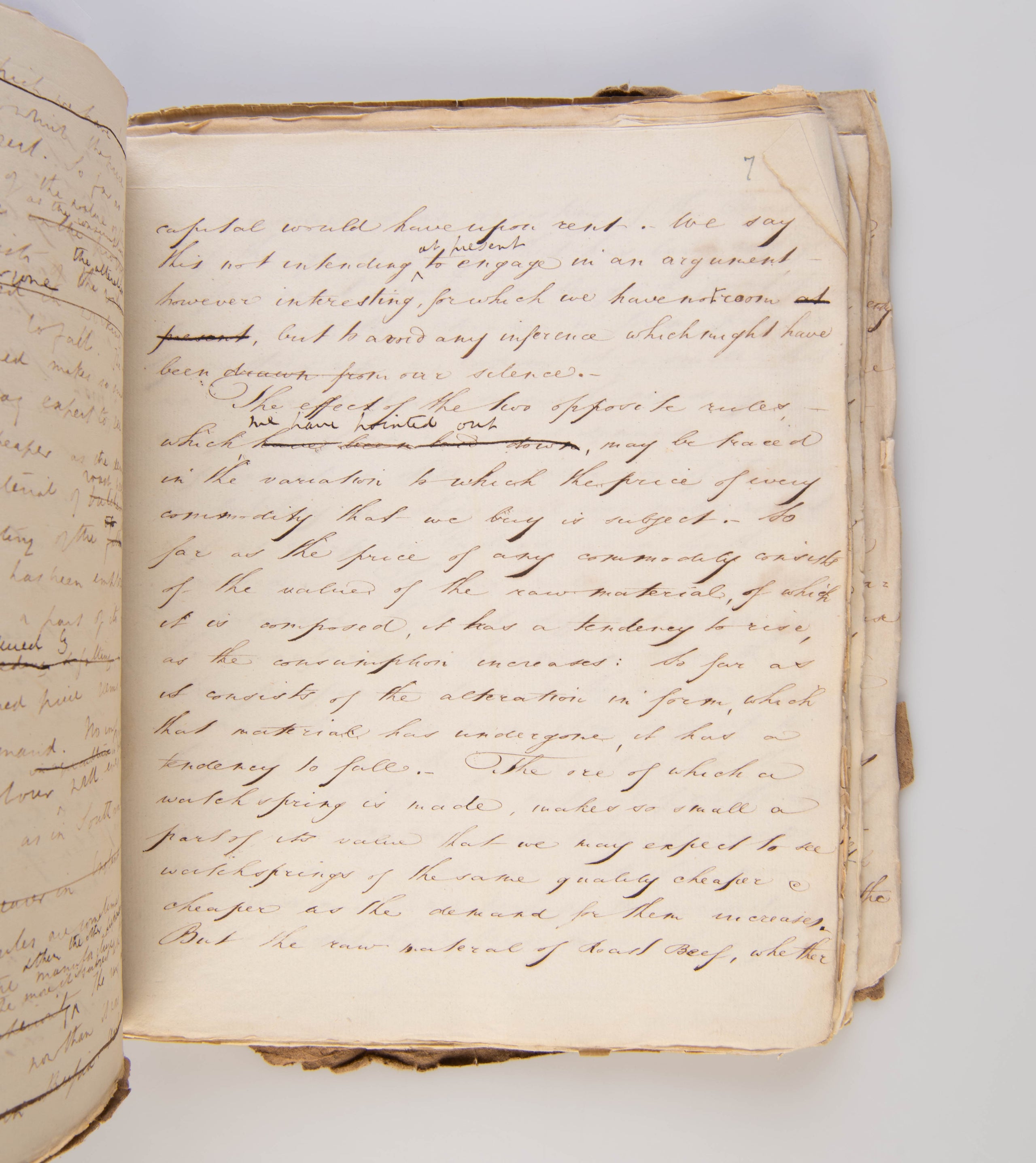 Original scribal manuscript draft, with numerous manuscript corrections, of Senior's 'Report - On the State of Agriculture'. Published anonymously in the Quarterly Review (July 1821), pp. 467-504.