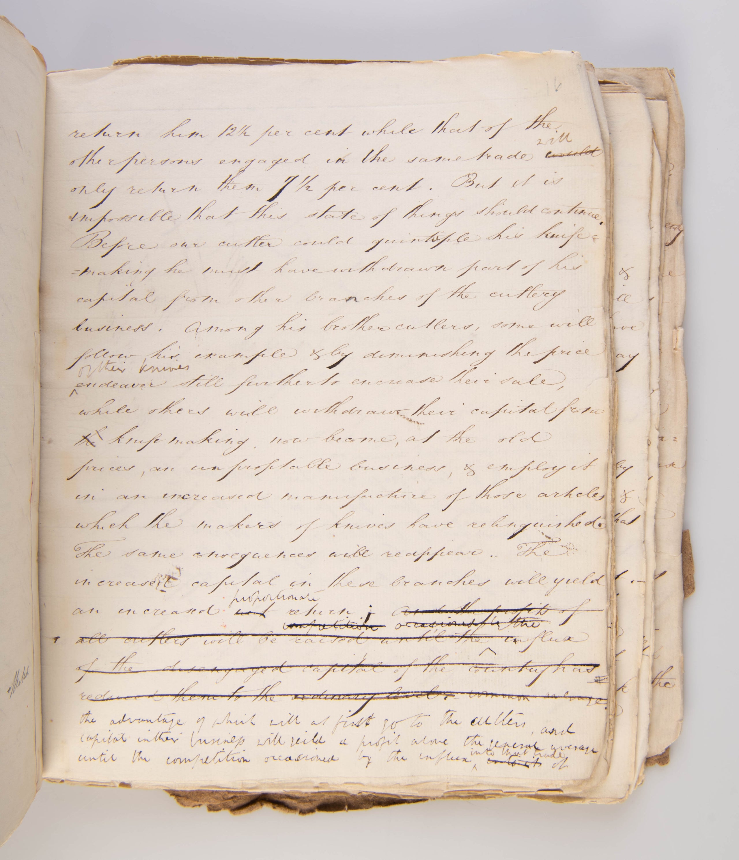 Original scribal manuscript draft, with numerous manuscript corrections, of Senior's 'Report - On the State of Agriculture'. Published anonymously in the Quarterly Review (July 1821), pp. 467-504.