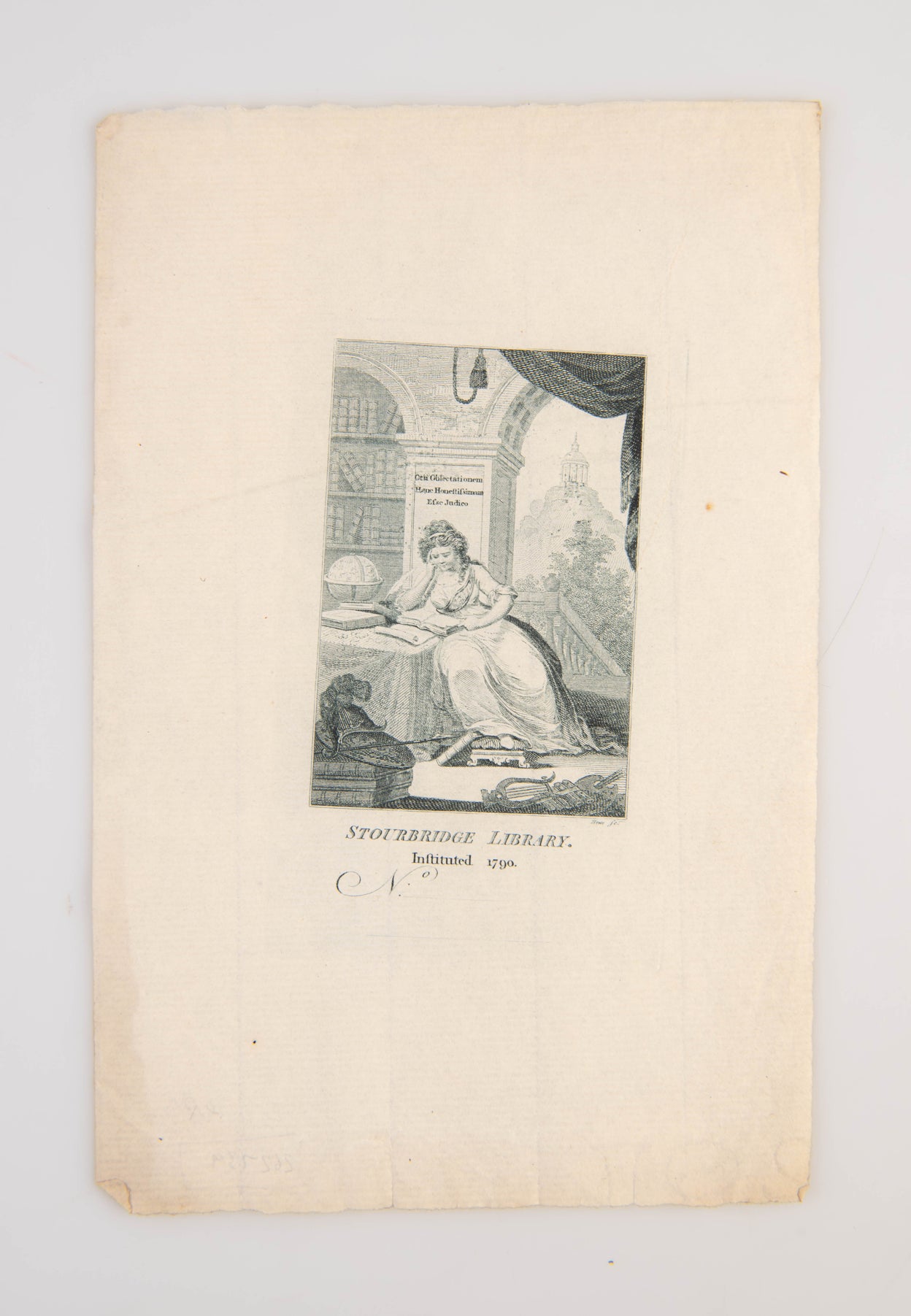 Engraved bookplate of the Stourbridge Library.