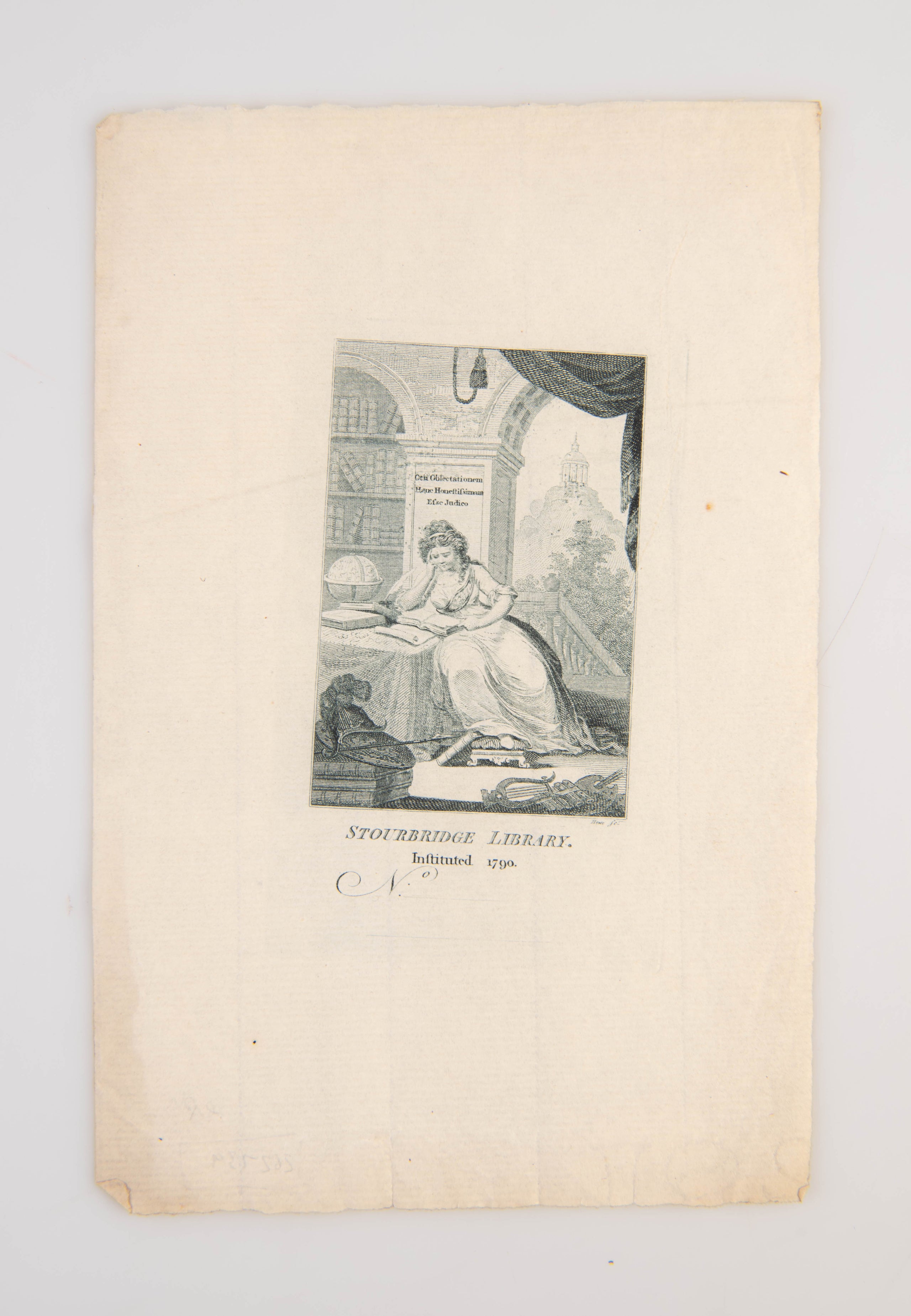 Engraved bookplate of the Stourbridge Library.