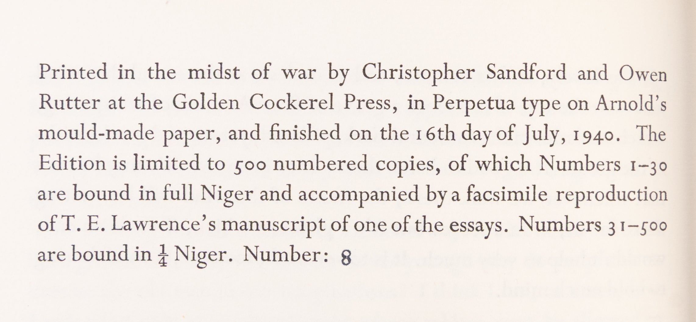 Men in Print. Essays in Literary Criticism. Introduction by A.W. Lawrence.