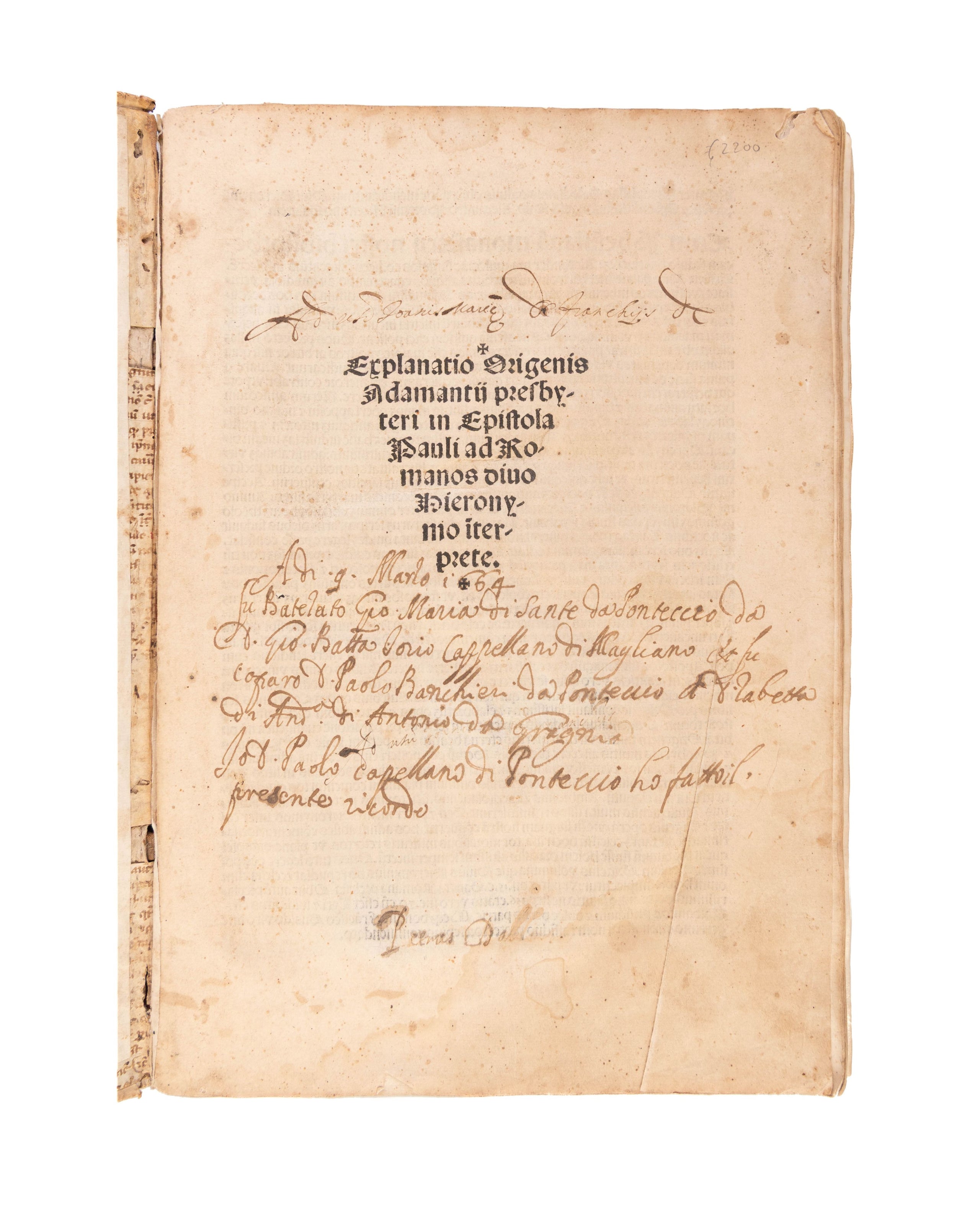 Explanatio Origenis Adamantii presbyteri in epistola Pauli ad romanos divo ieronimo interprete