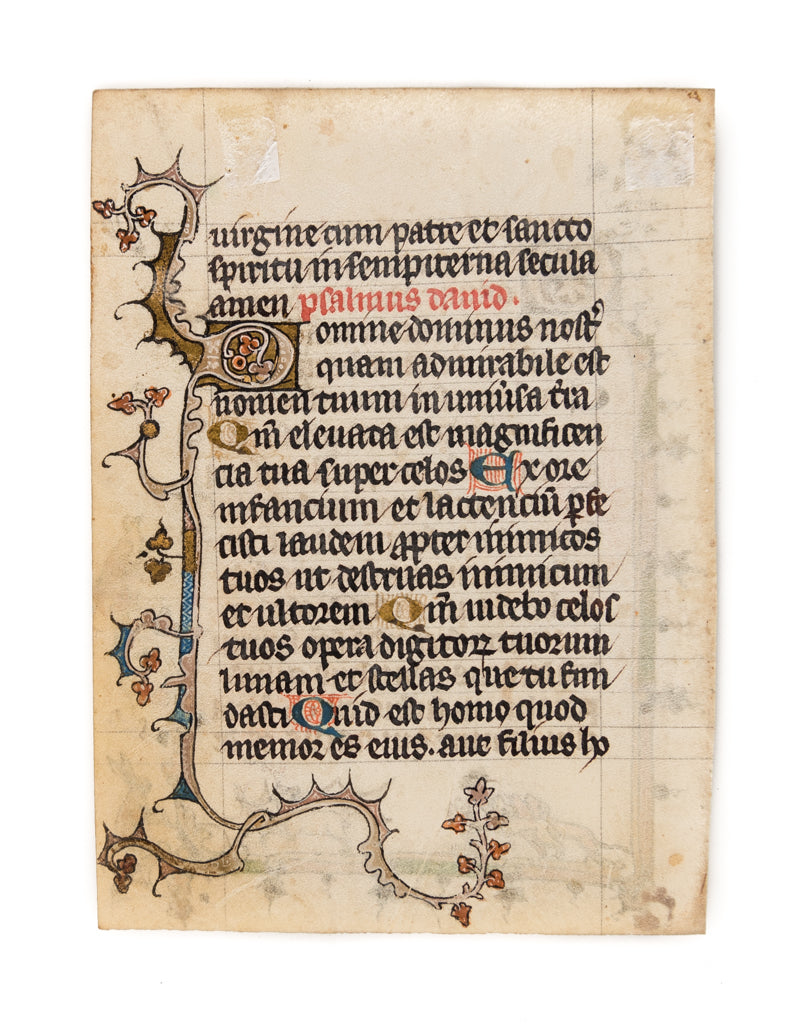 Illuminated leaf on vellum from a Book of Hours, of Dominican Use, with a stag hunt in its bas-de-page.