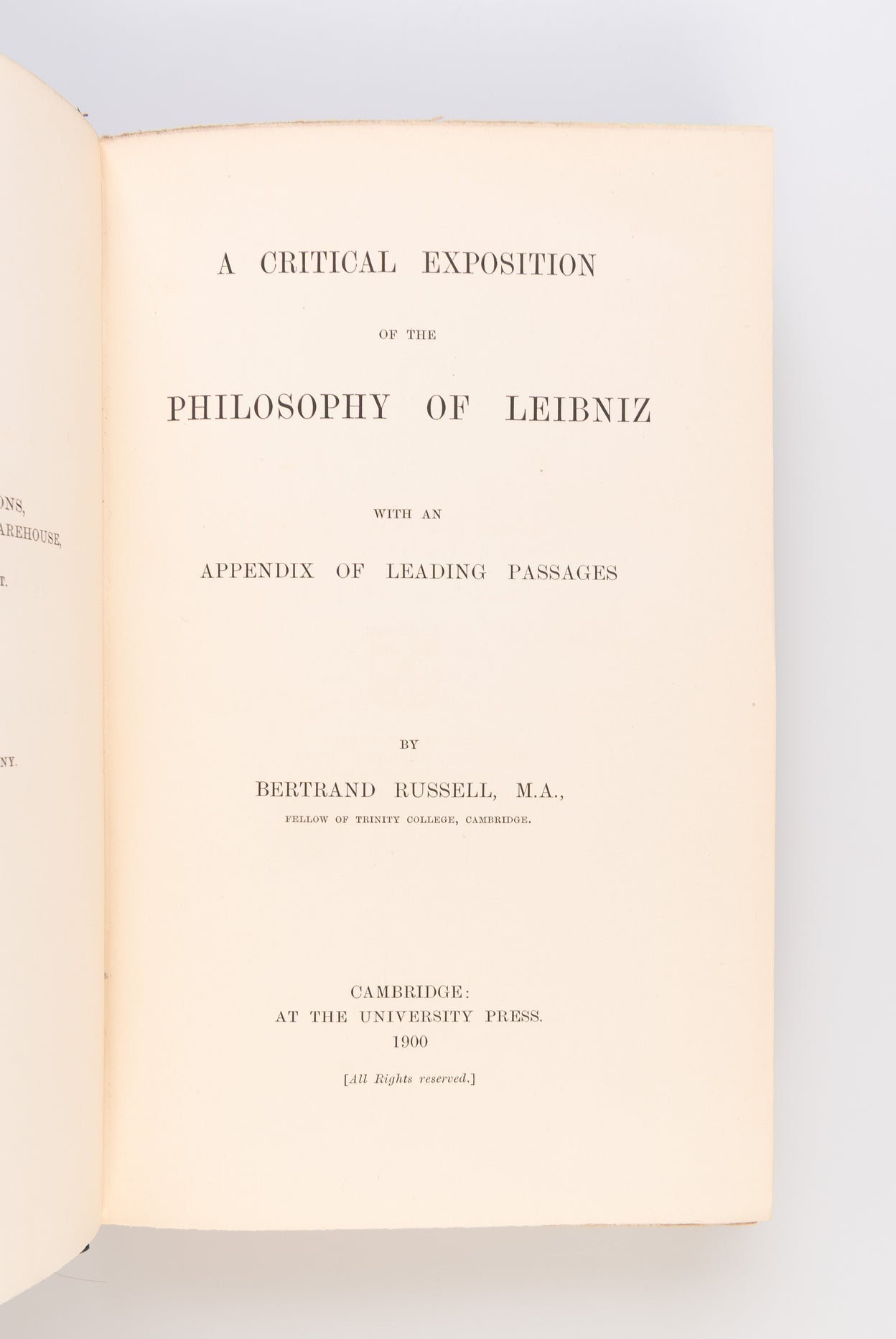 A Critical Exposition of the Philosophy of Leibniz.