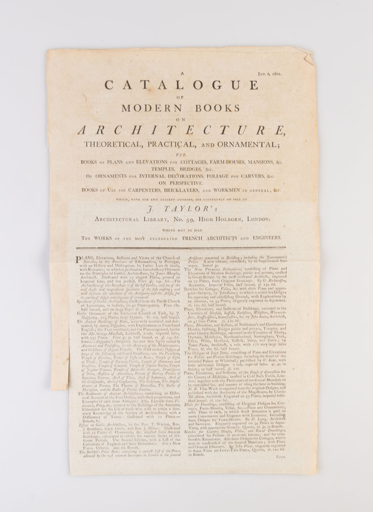 A Catalogue of Modern Books on Architecture, Theoretical, Practical, and Ornamental;