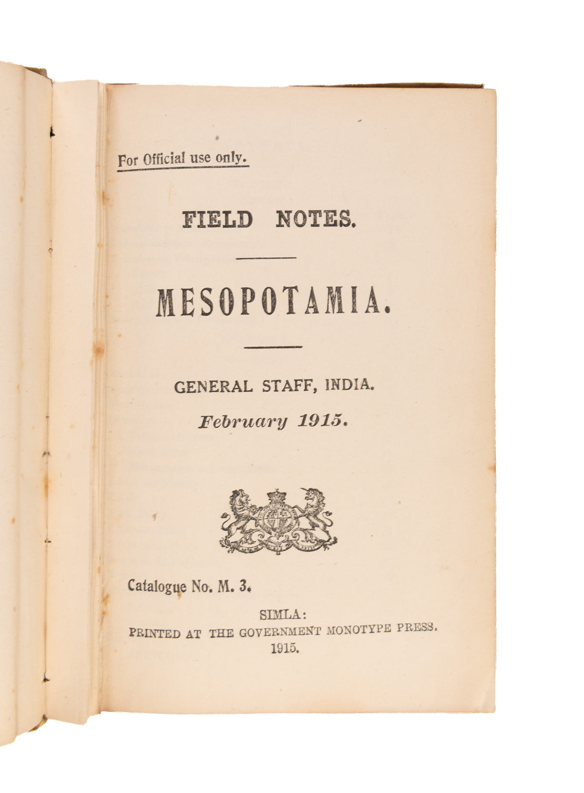 Field Notes. Mesopotamia. February 1915. Catalogue No. M. 3.