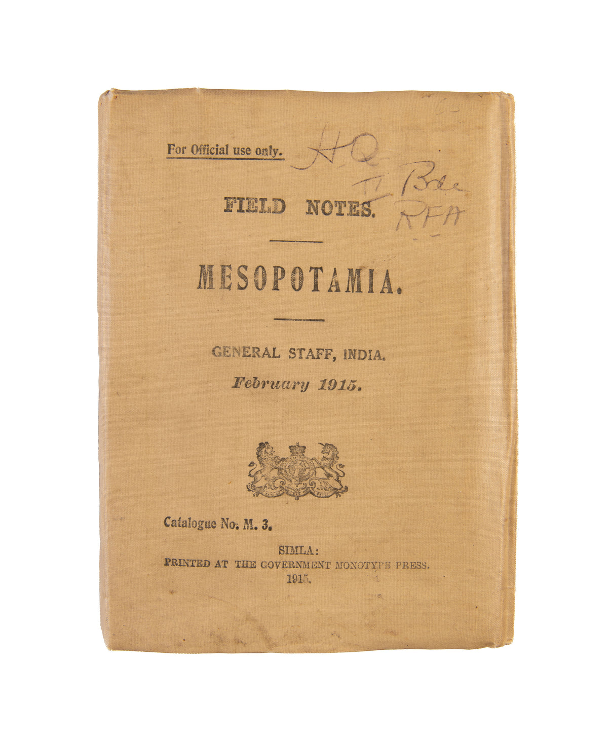 Field Notes. Mesopotamia. February 1915. Catalogue No. M. 3.
