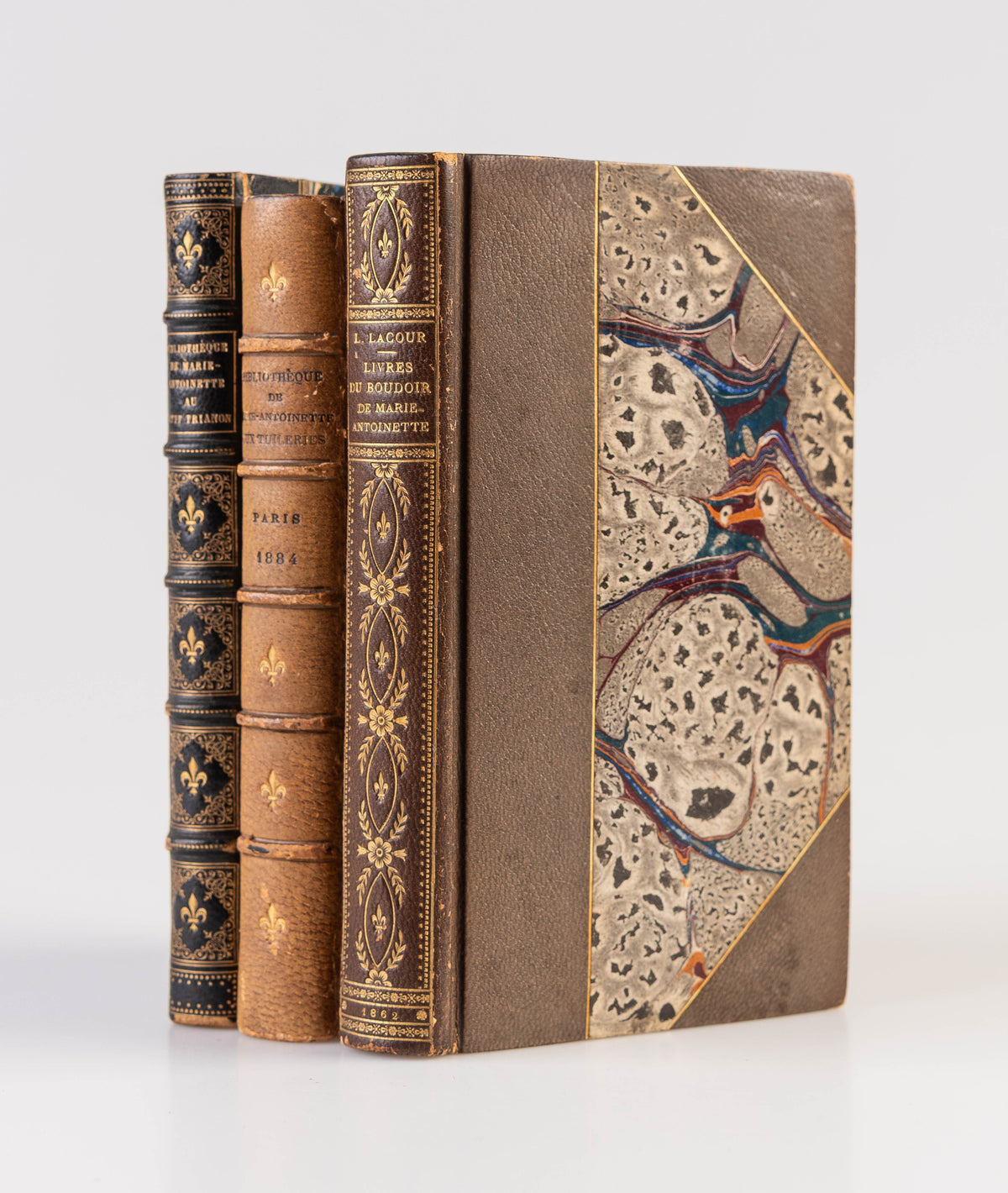 Livres du Boudoir de la Reine Marie Antoinette. Paris; J. Gay, 1862. (with:) LACROIX (Paul). Bibliothèque de la Reine Marie Antoinette au Petit Trianon. Paris: Jules Gay, 1863. (and:) E.Q.B. Bibliothèque de la Reine Marie Antoinette au chateau des Tuileri