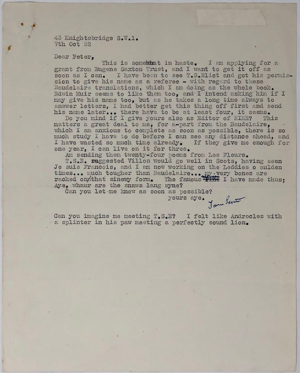 Four Typed Letters, signed, to Peter Russell.
