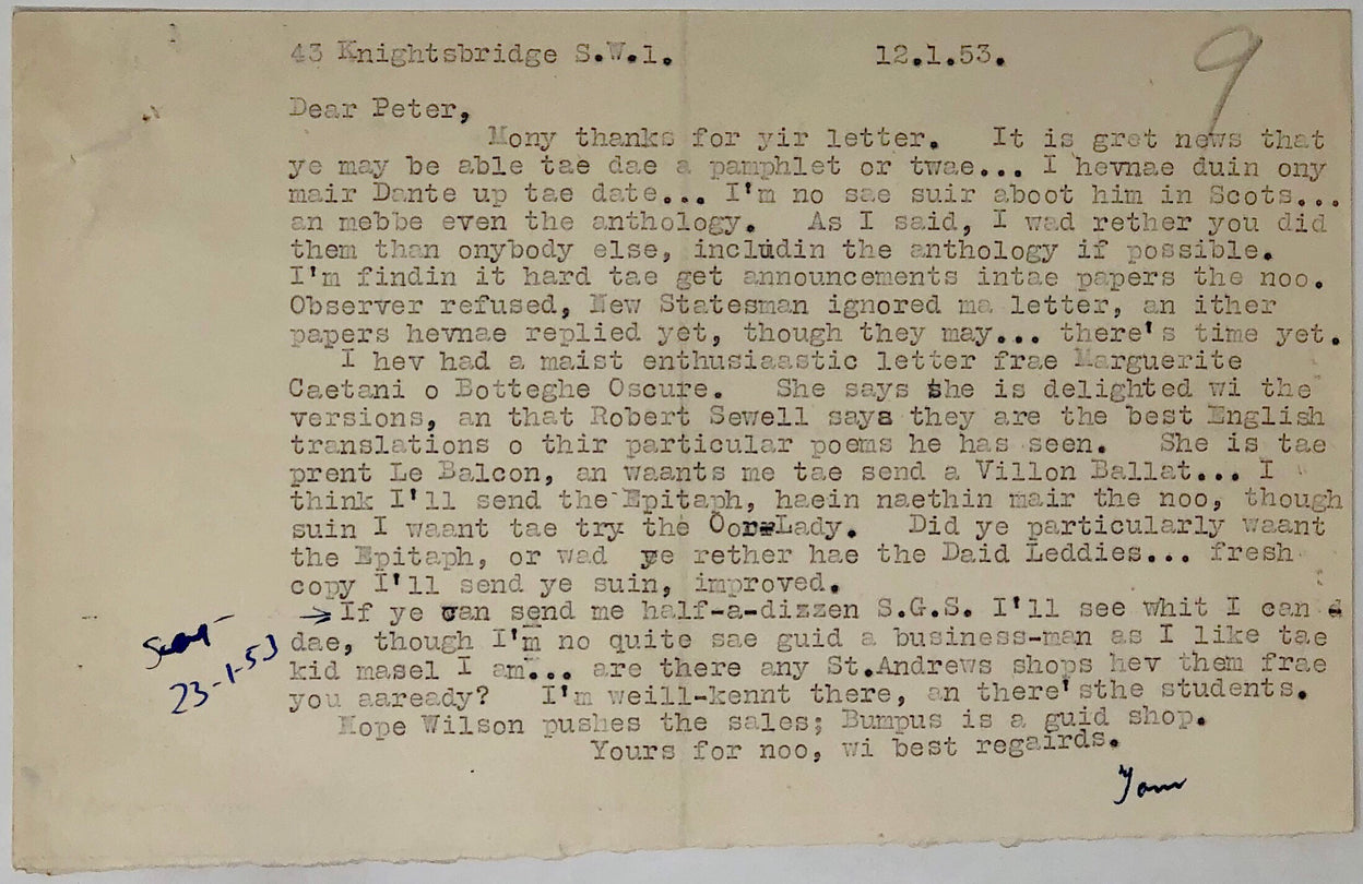 Four Typed Letters, signed, to Peter Russell.