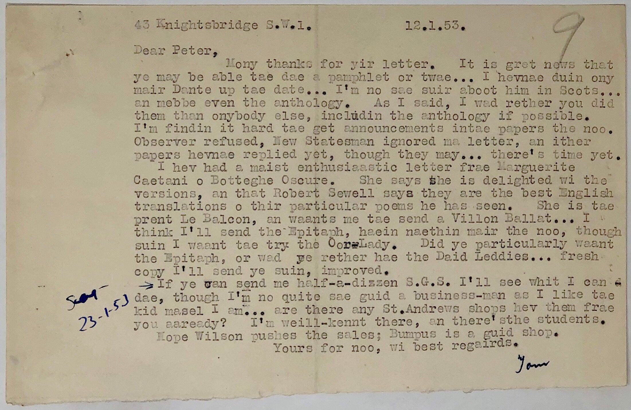 Four Typed Letters, signed, to Peter Russell.