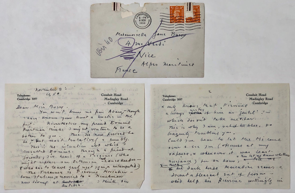 Two Autograph Letters, signed, to Jane Bussy [addressed to her in Nice].